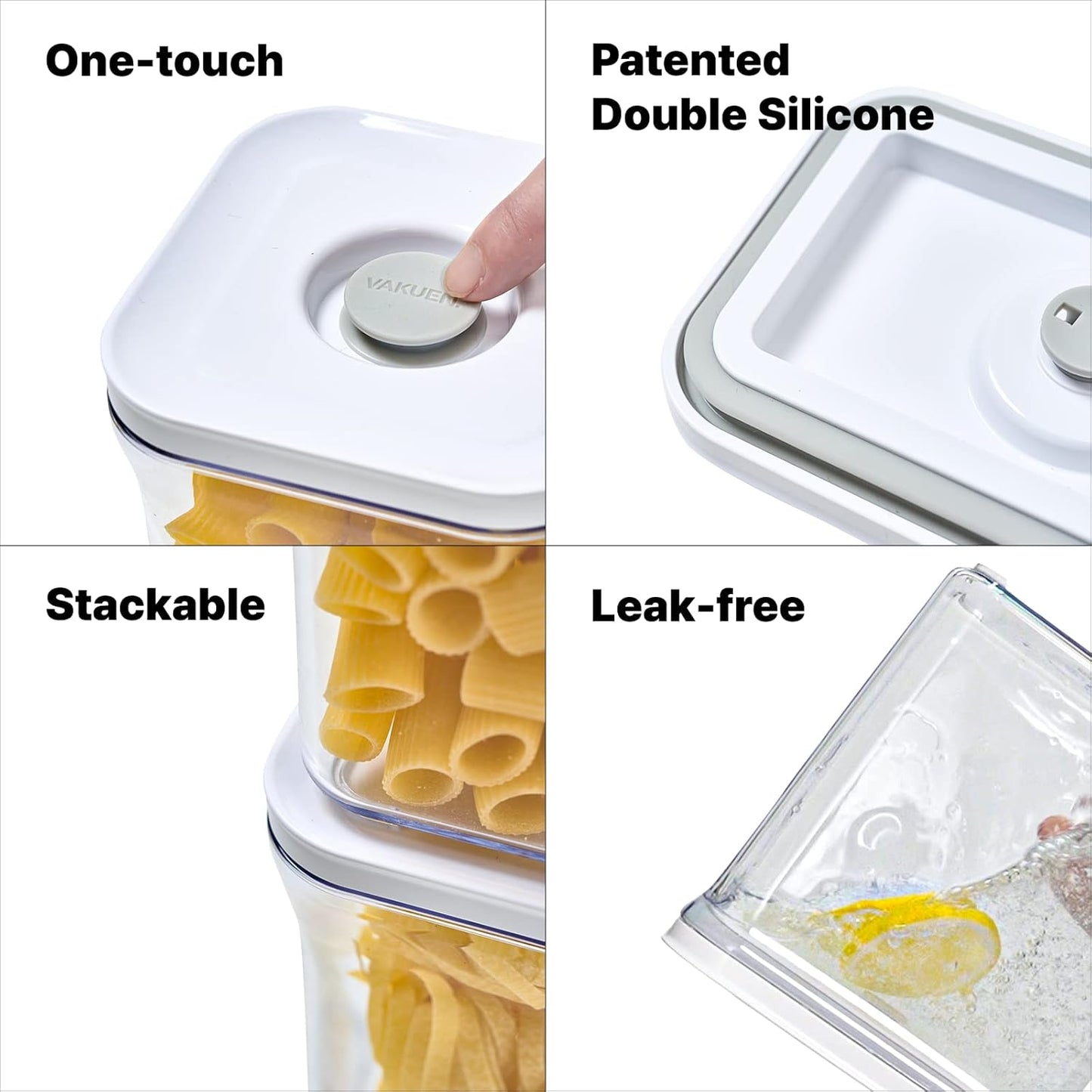 Premium Airtight Food Storage Containers, Square-S 3PC-SET, Smart One-Click Seal Lid, No Hinges, 100% Leak Proof, BPA-FREE, Dishwasher, Freezer & Microwave Safe
