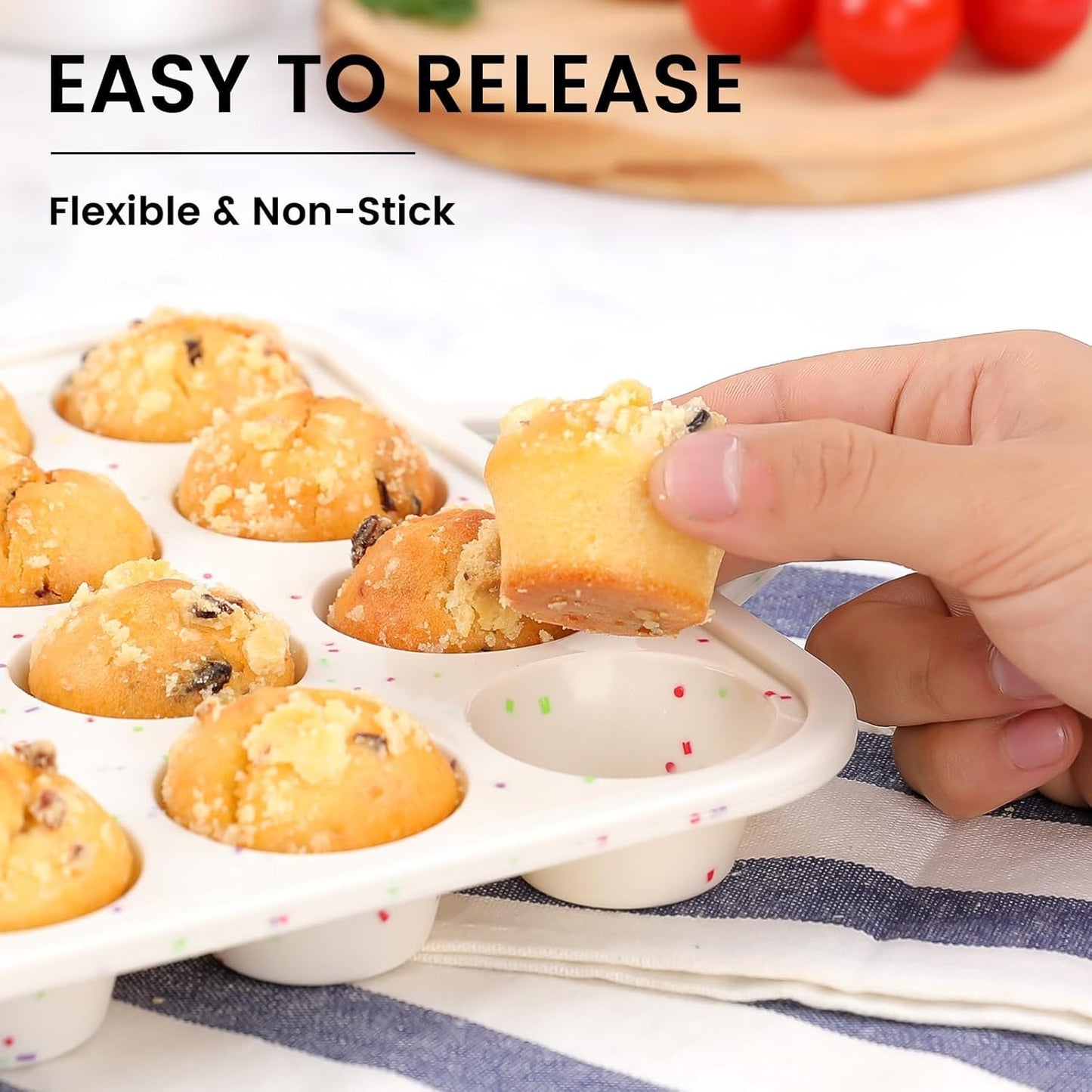 Vinino Mini Muffin Pan with Metal Reinforced Frame-1Pack, Silicone Cupcake Pan for Baking 24 Cup Mini Size, BPA Free Silicone Muffin Tray, Cupcake Baking Pan Molds for Oven Dishwasher Safe-Cream