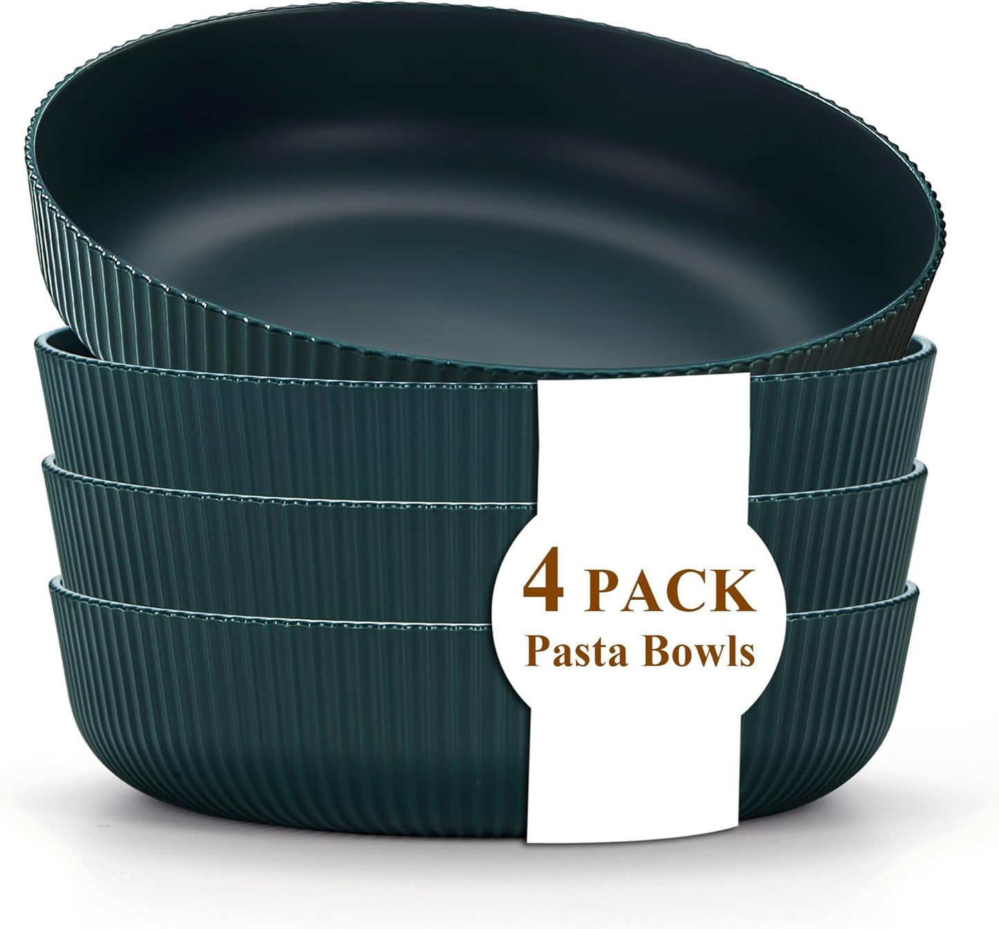 Kyraton Pasta Bowls Set of 4, 37oz Salad Bowls Soup Bowls Large Pasta Serving Bowl Plastic Unbreakable Serving Dishes Dinner Bowls (Dark Green)