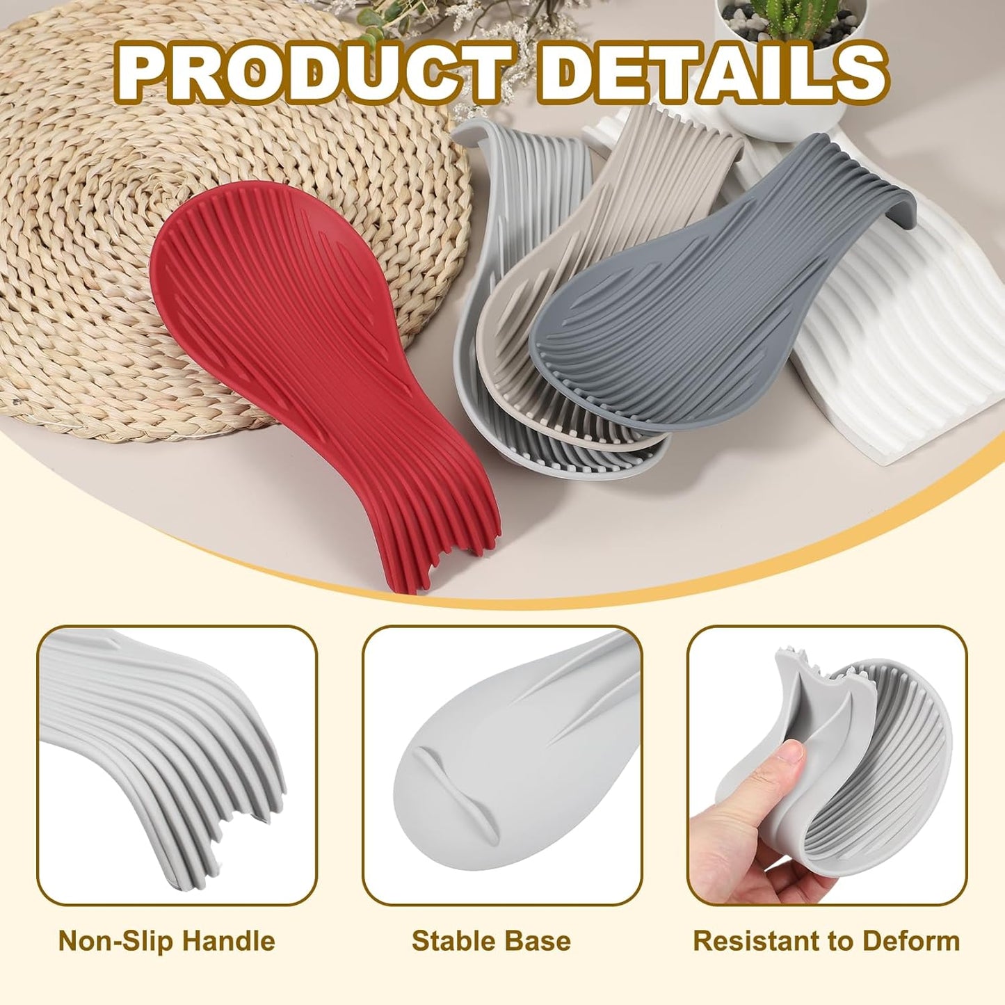 uxcell 1 Set Silicone Spoon Rest for Stove Top, Silicone Spoon Holder for Cooking Spatula, Ladle, Brush Light Grey/Purple