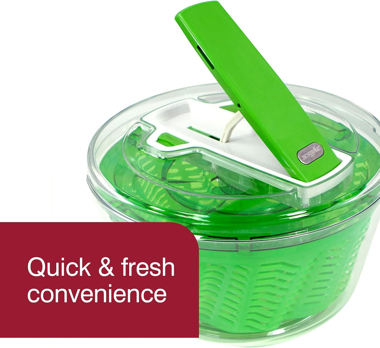 Zyliss Swift Dry Salad Spinner Large - Plastic Lettuce Colander and Spinner - Vegetable and Fruit Washer and Dryer - Dishwasher Safe Produce Tosser and Salad Spinner - Green, Large
