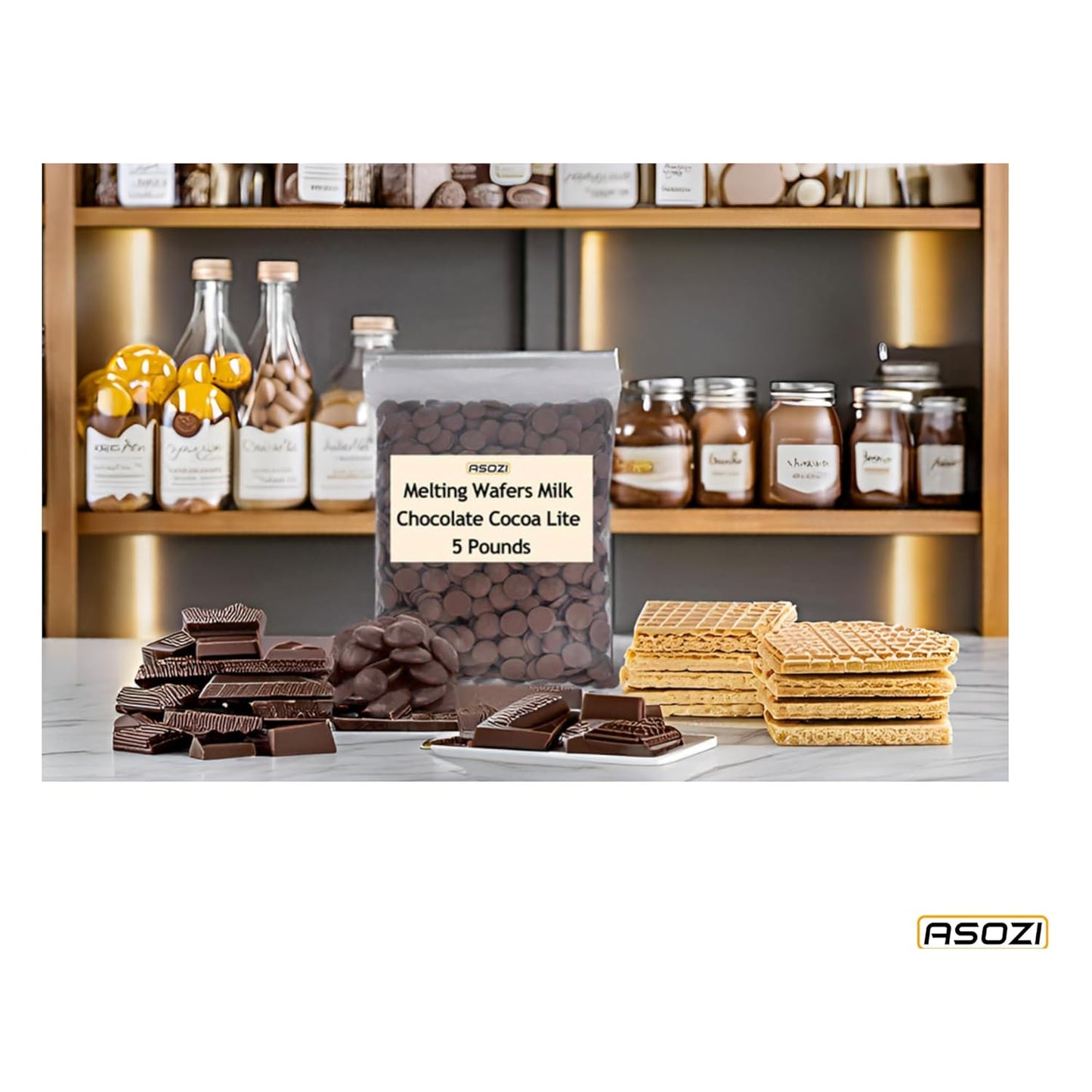 Milk Chocolate Melting Wafers - 5 pounds of Milk Chocolate Cocoa Lite, Perfect for Melting and Dipping, Premium Quality Chocolate Wafers for All Your Baking Needs - 80oz by ASOZI