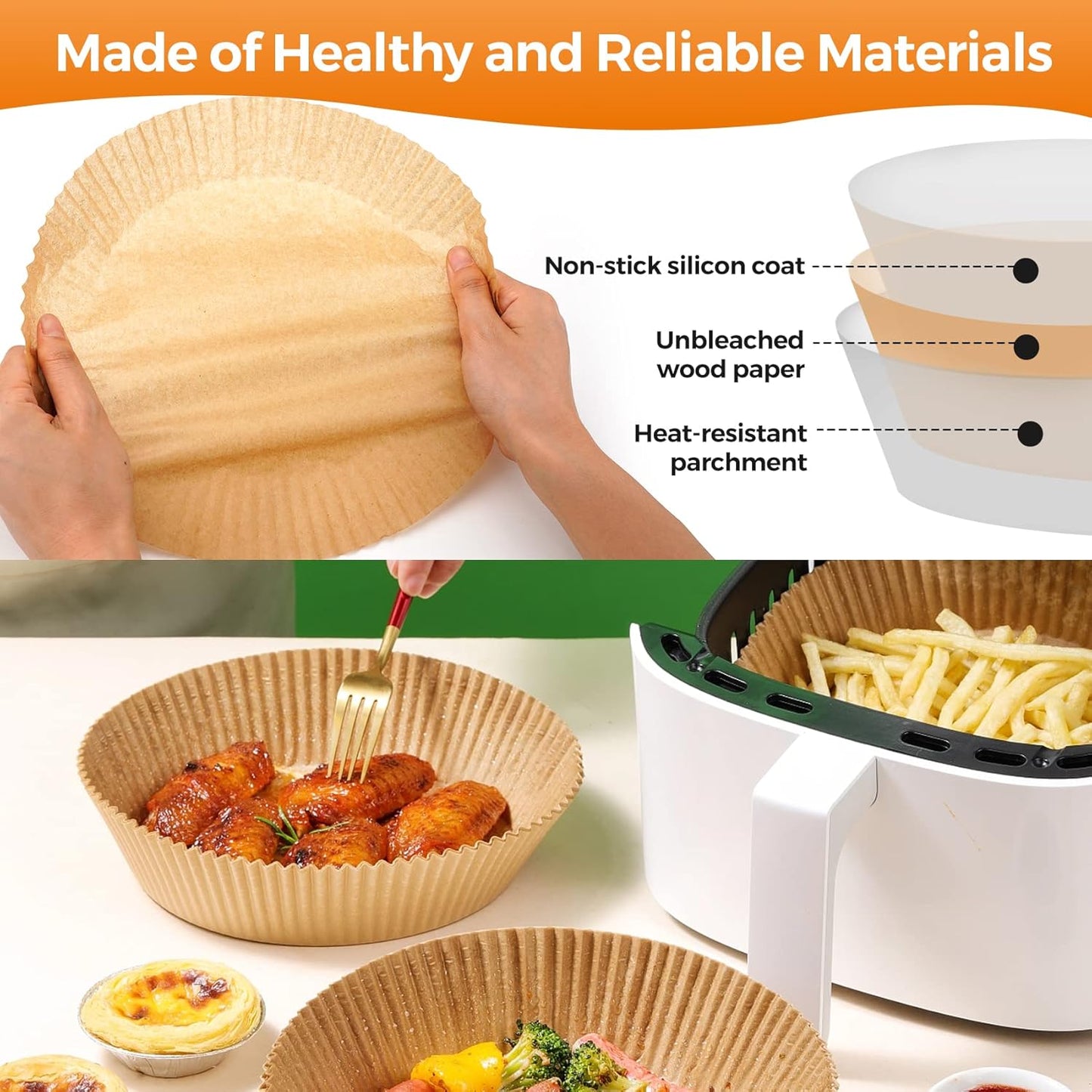 Air Fryer Paper Liner Disposable: 100PCS 8 Inch Airfryer Insert Parchment Paper Sheets, Grease and Water Proof Non Stick Basket Liners for Baking Cooking Roasting from ctizne