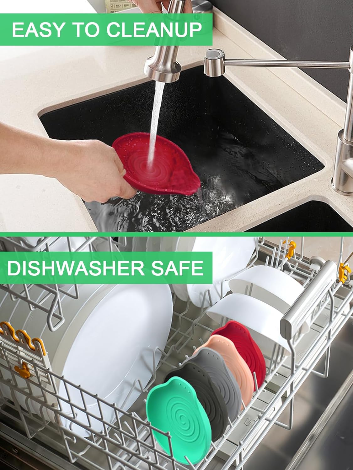 2 Pcs Silicone Spoon Rest Counter Top, 6.1" Large Cooking Spoon Holder for Stove Top, Utensil Rest for Spatula, Tongs, Black & Red