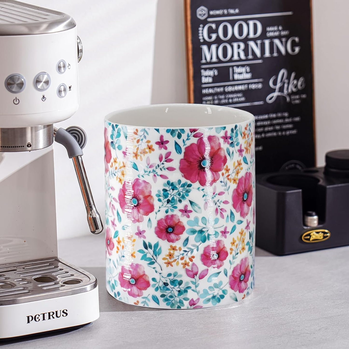 Kitchen Utensil Holder,7.2″Extra Large Stable Pattern Ceramic Utensil Crock,Utensil Organizer for Countertop,Kitchen Decor,Utensil Holder for Housewarming,Wedding Gift (Purple Red)