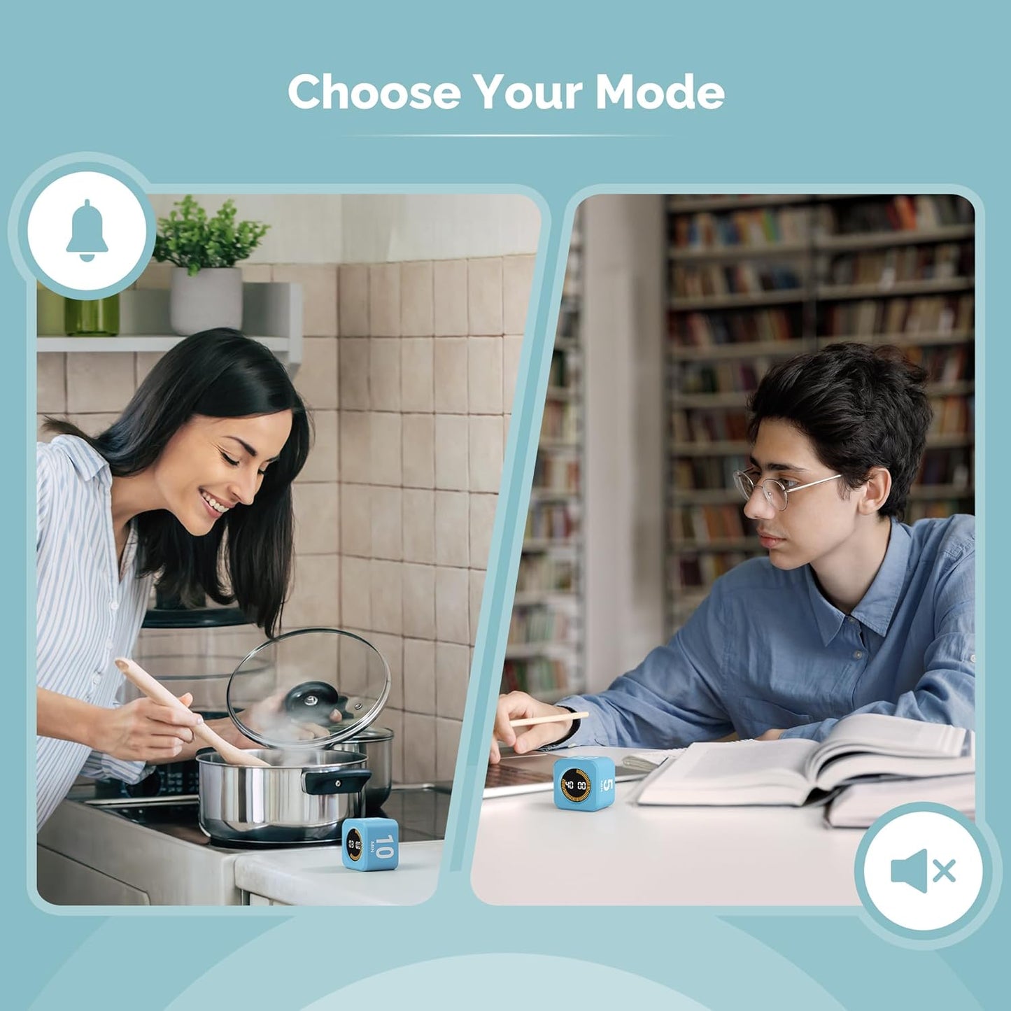 KADAMS Pomodoro Cube Timer Productivity Visual Timer - 5/10/25/50 Min Rotating Countdown (Blue)