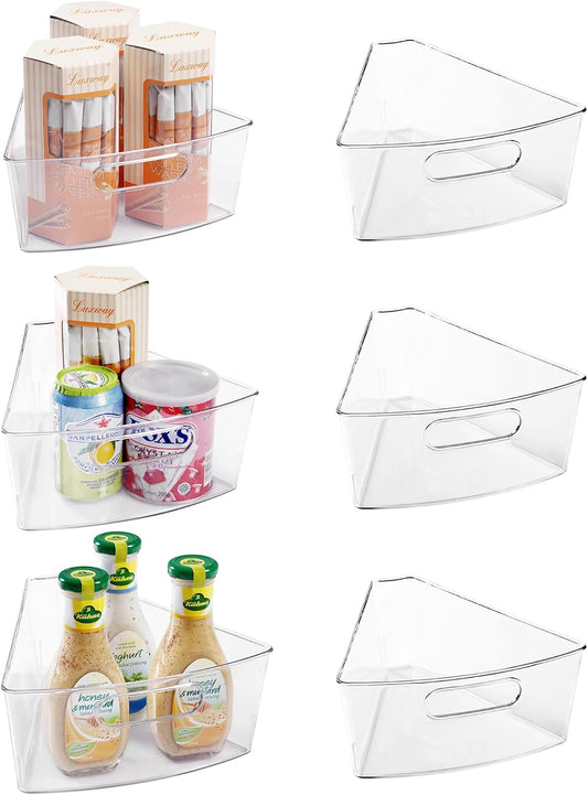 Oubonun Lazy Susan Organizers Set of 6, 11.6’’ x 10.2’’ x 4.1’' Plastic Transparent Kitchen Cabinet Storage Bins with Handle, 4.1" Deep Container, 1/8 Wedge - Food Safe, without BPA