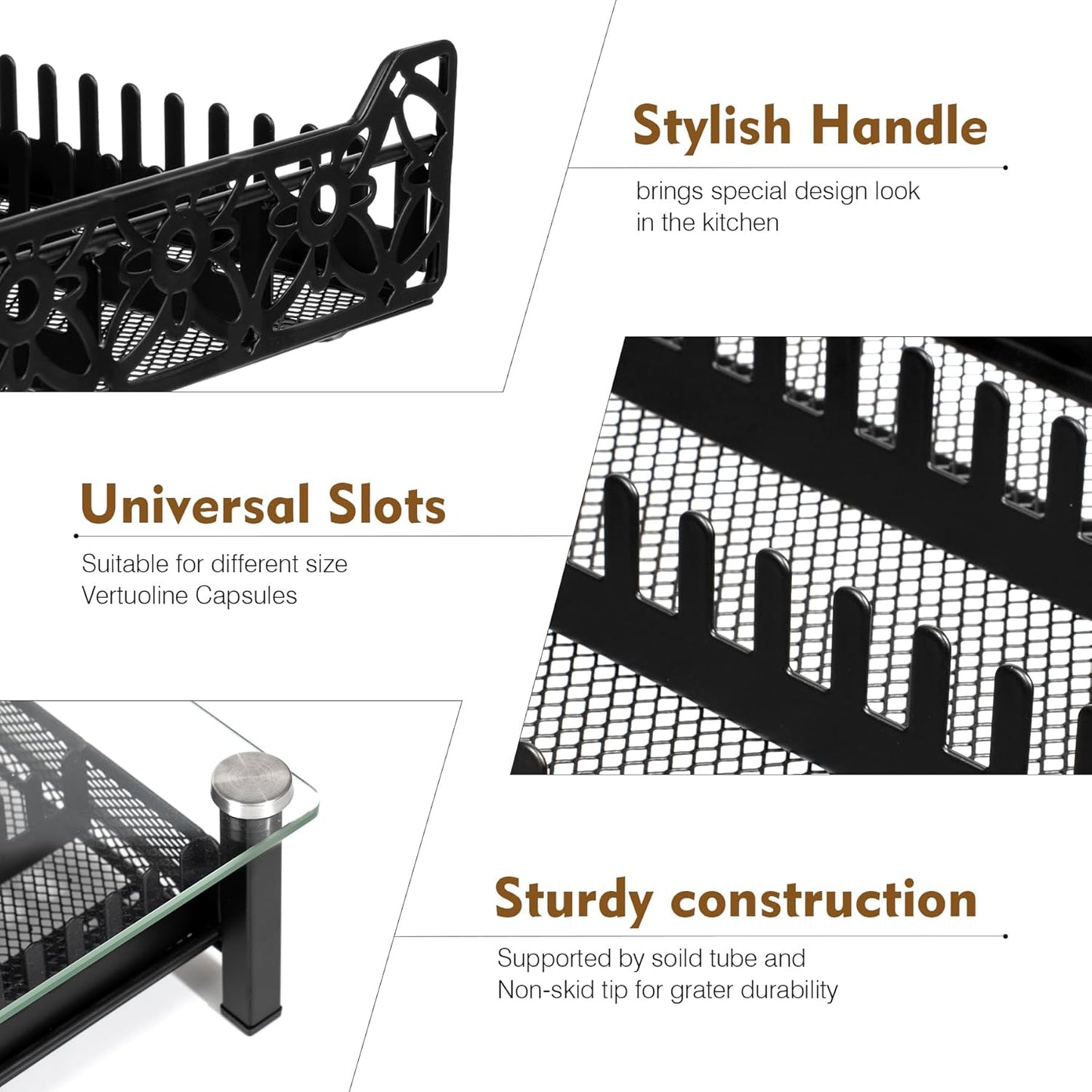 RECAPS Crystal Tempered Glass Coffee Pod Drawer Organizer Compatible with Nespresso Vertuo, Hold up to 50 Small or 40 Big Vertuo Pods or 26 K-cup Pod,Sliding K Cup Drawer for Countertop