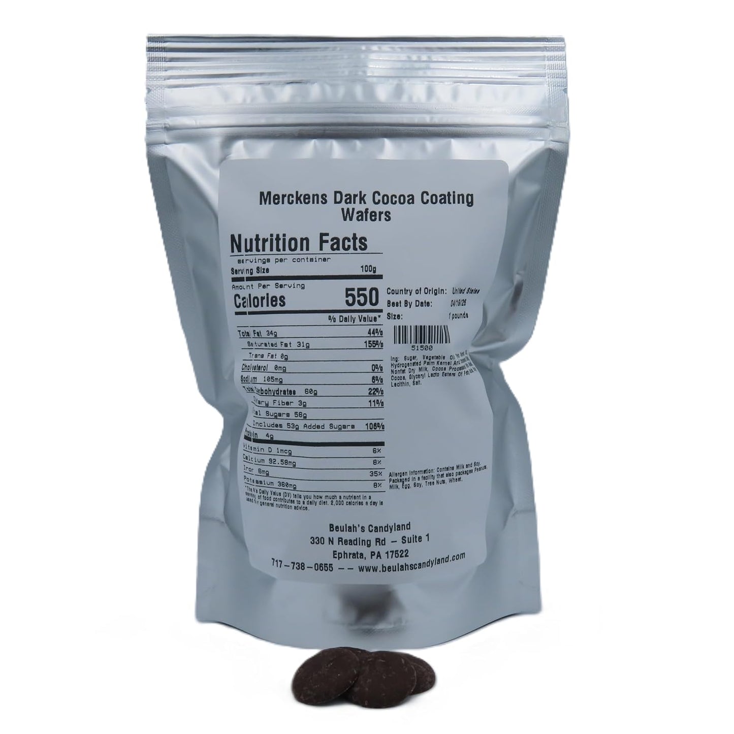 MERCKENS Coating Wafers, Dark Melting Chocolate, Cocoa Dark, 1 Pound Package