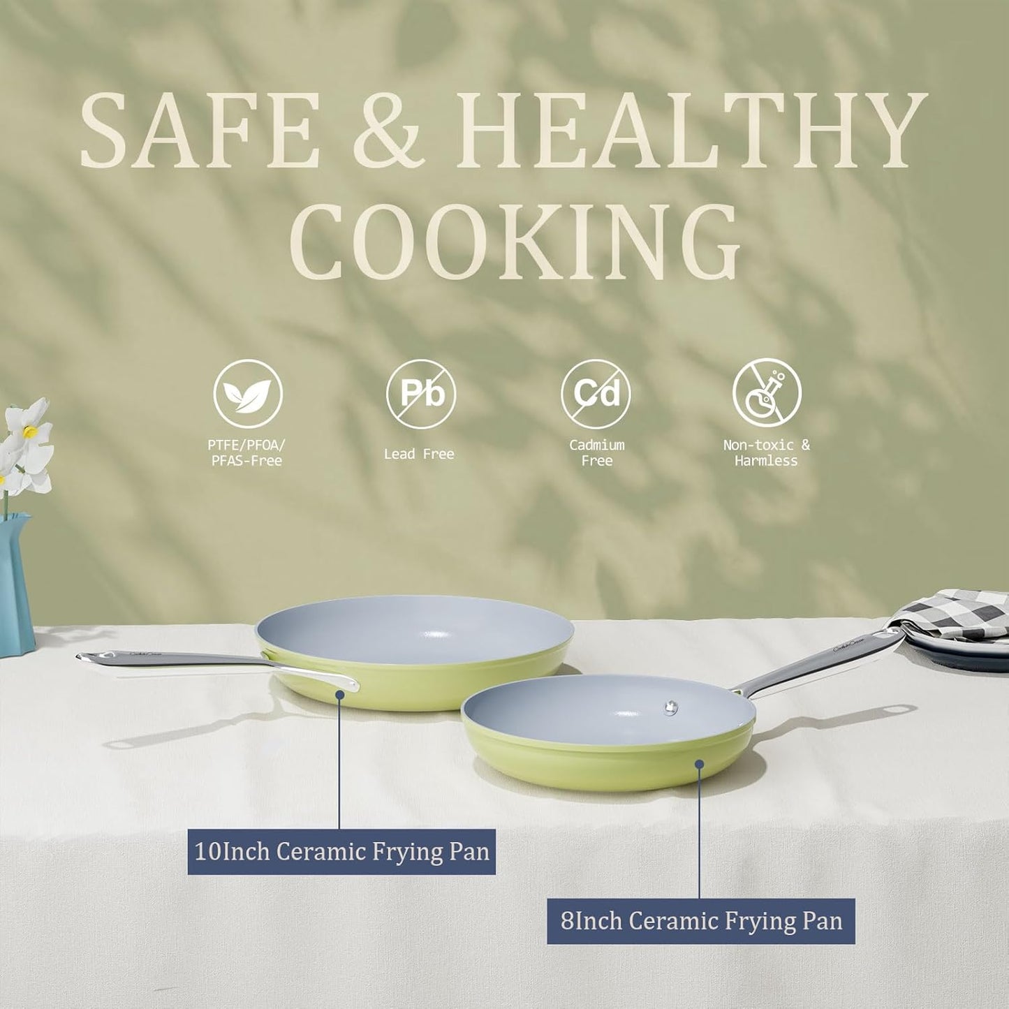 Nonstick Ceramic Frying Pan 8 Inch for Induction Cooktop - Non Toxic, PTFE/PFOA/PFAS Free, Oven & Dishwasher Safe up to 500°F - Non Stick Egg Skillet with Stay-Cool Handle - Avocado Green