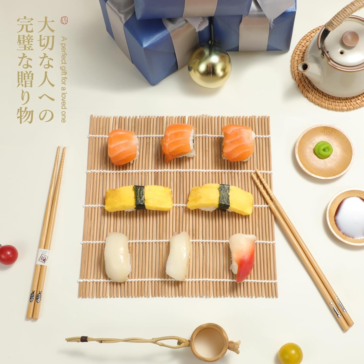 Sushi Making Kit, Delamu Bamboo Sushi Mat, Including 2 Sushi Rolling Mats, 5 Pairs of Chopsticks, 1 Paddle, 1 Spreader, 1 Beginner Guide PDF, Beginner Sushi Kit, Sushi Plates