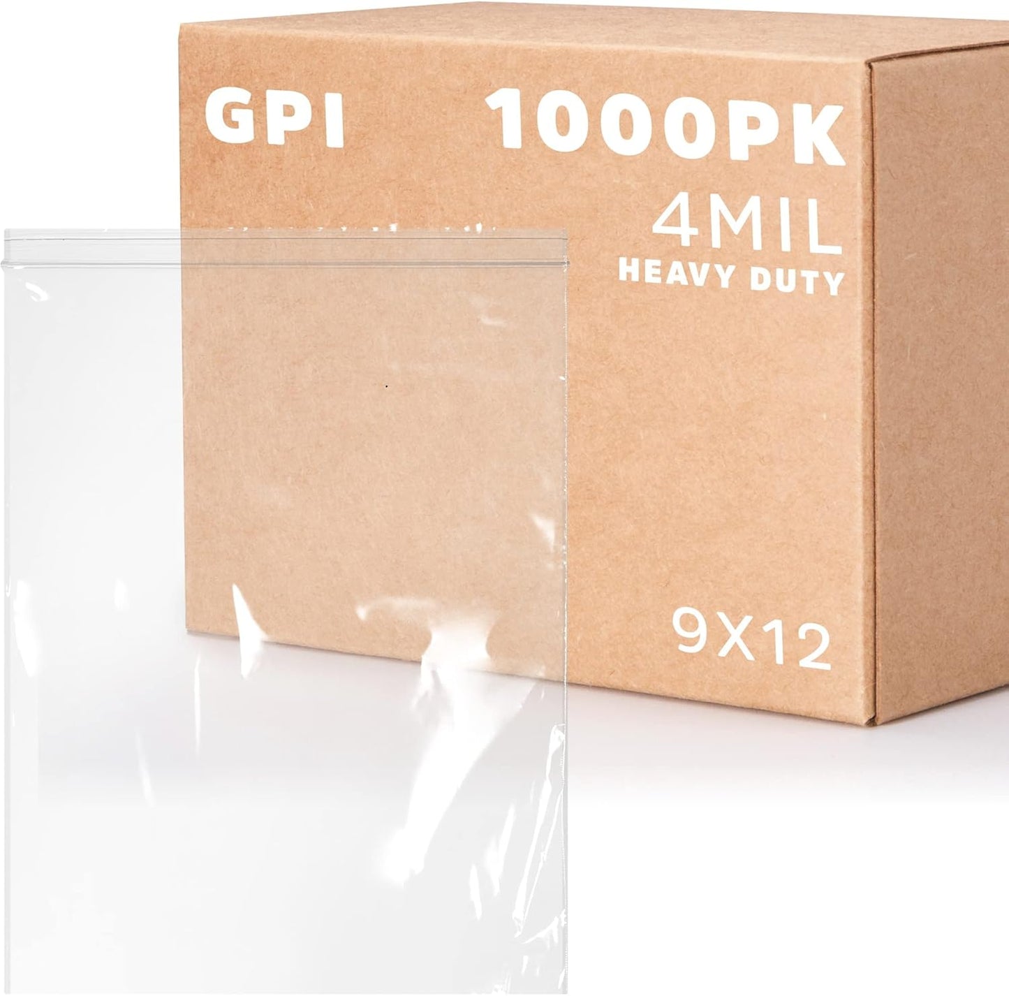 GPI - 9" X 12" Bulk Pack of 1000, 4 Mil Thick, Heavy Duty, Clear Plastic Reclosable Freezer Zip Bags, Strong & Durable Poly Baggies with Resealable Zipper Top Lock.