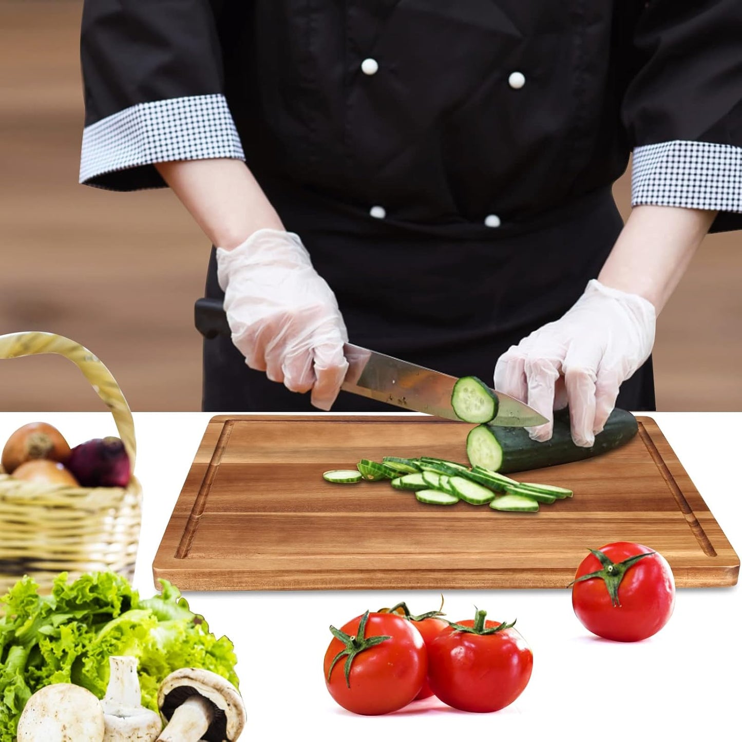 Decorative Acacia Wood Cutting Boards for Kitchen Meat Large Charcuterie Boards Best Hardwood Solid Chopping Board Butcher Block Bread Serving Cheese Board Big Maple Carving Cutting Board Non Toxic