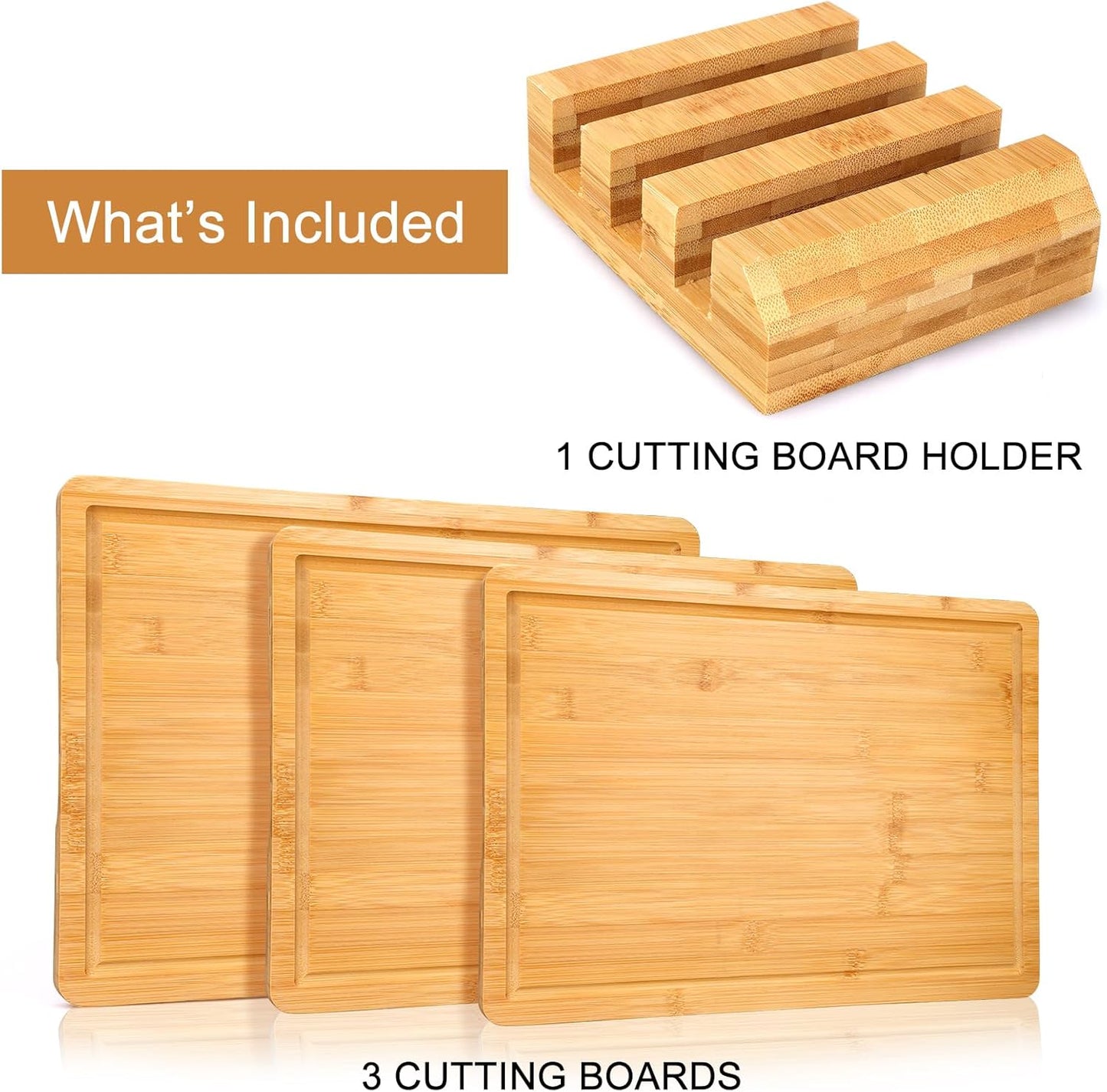 Bamboo Cutting Board Set of 3 With Holder Extra Large Bamboo Chopping Board for Kitchen Charcuterie Boards Bread Cheese Fruit Bread Cheese Meat