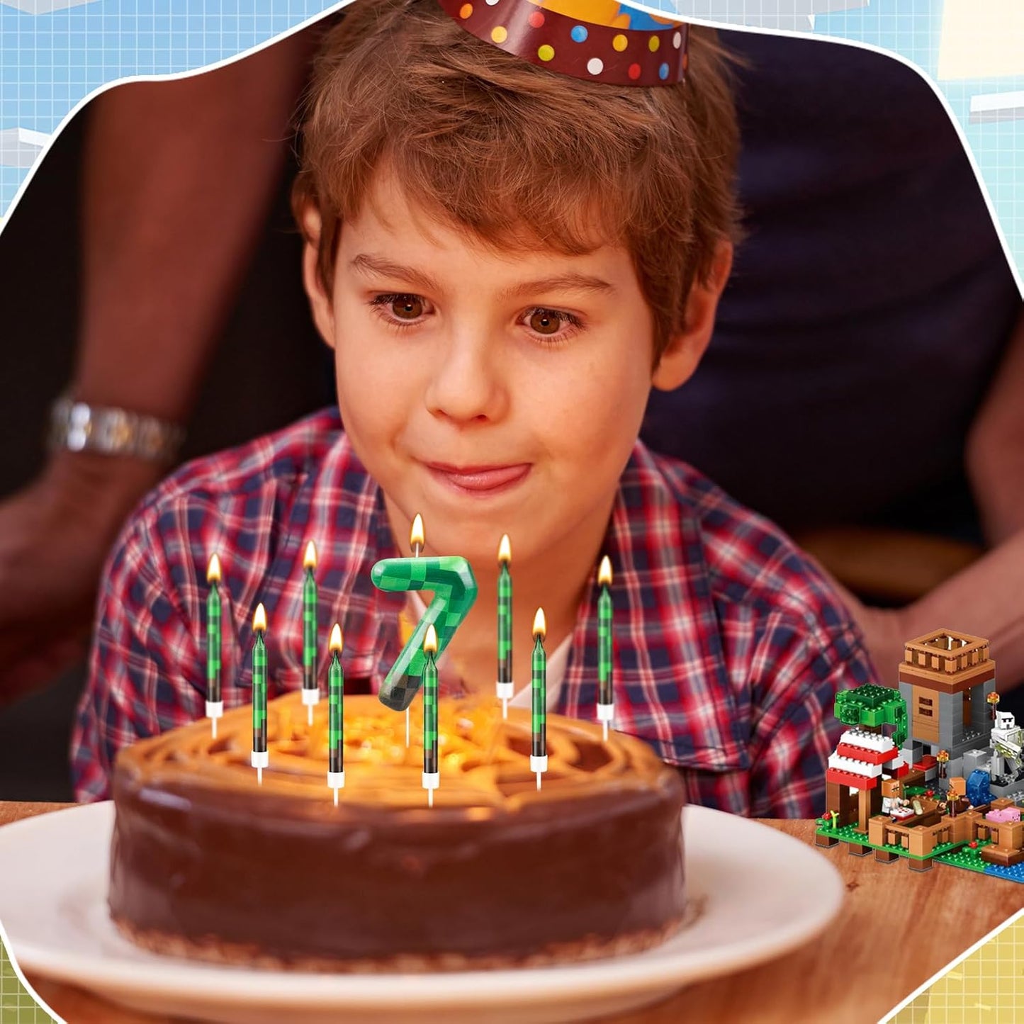 13 Pcs Dynamite Themed Birthday Cake Candles & Number 7 Candle Topper for Pixel Theme Birthday Party