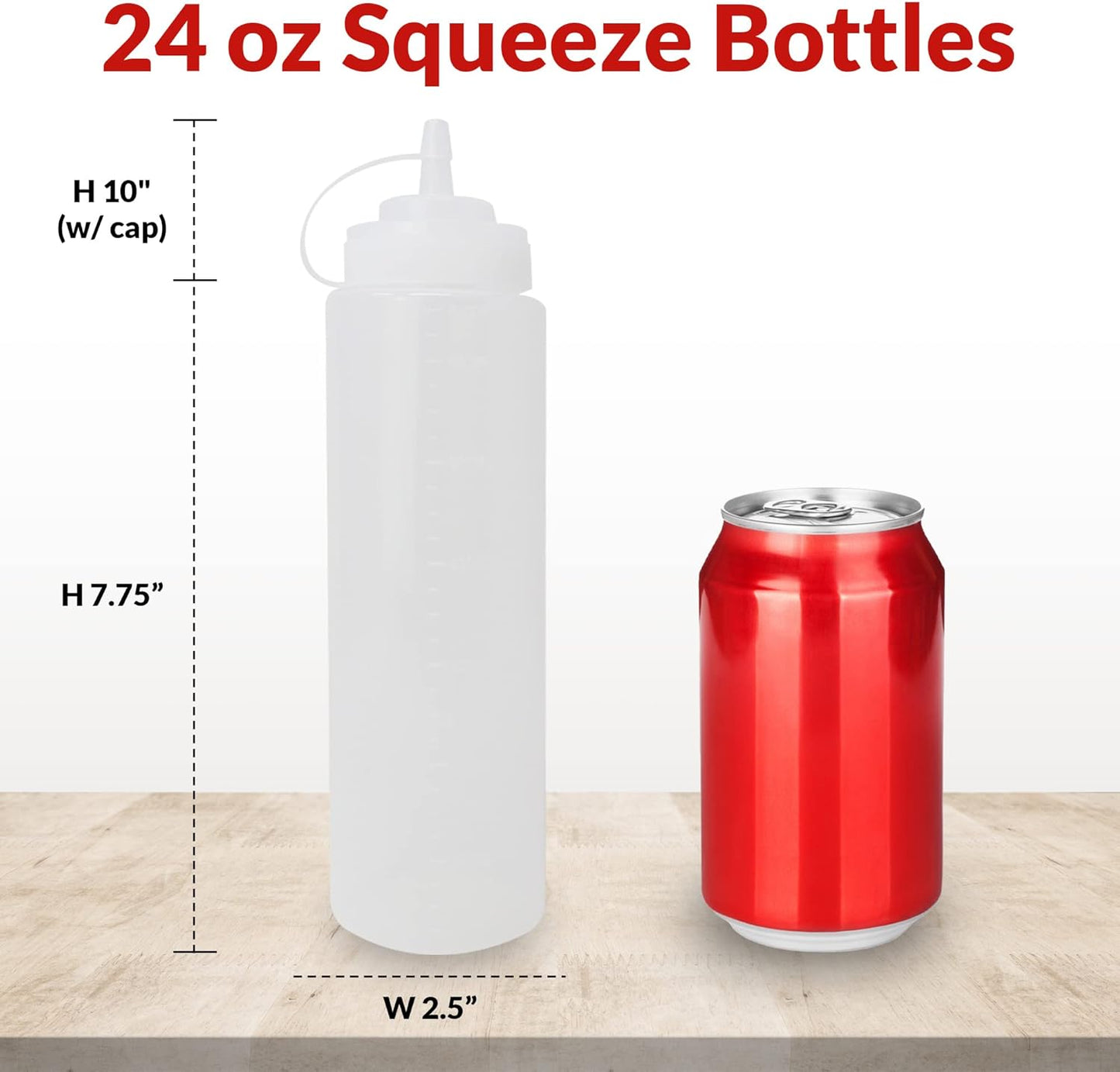 Reli. Plastic Squeeze Bottles, 24 oz. | 10 Pack | Condiment Squeeze Bottles for Sauces | Clear w/Tethered Caps | 24 Ounce Hot Sauce, Ketchup | Condiments, Olive Oil, Liquids