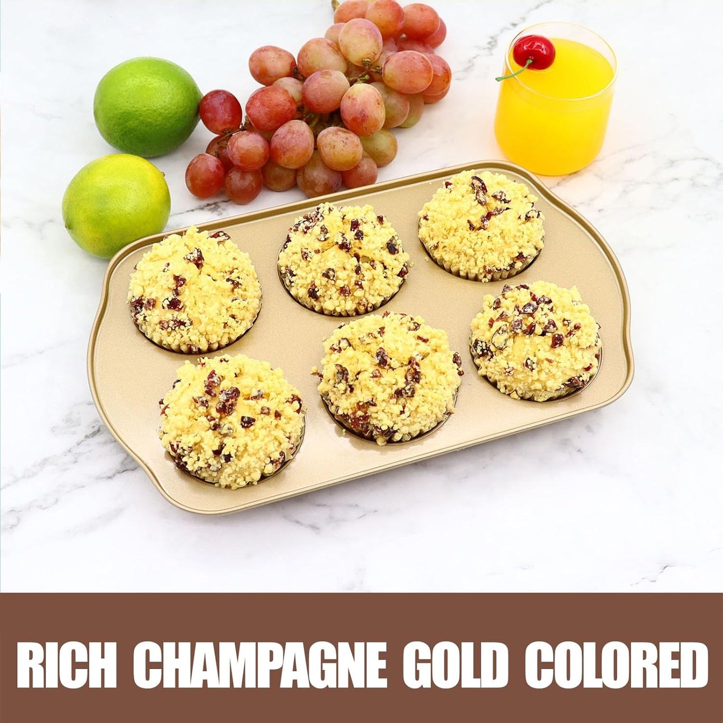 Nonstick 6 Cup Standard Muffin Pan, Cupcake Pan Set, Muffin Tins for Oven, 2 Pack, Gold