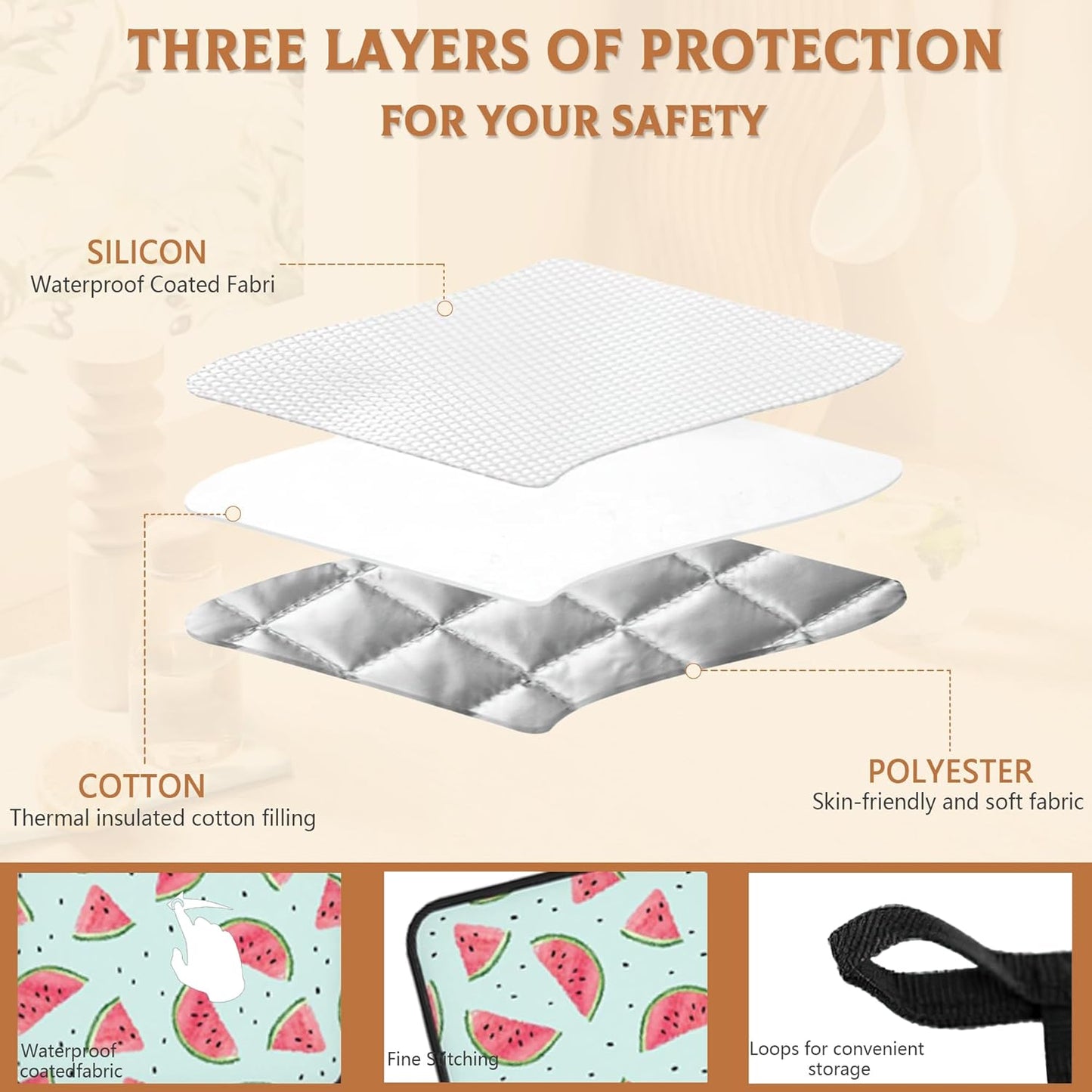 Summer Watermelon Pot Holder Set of 2,Kitchen Heat Resistant Potholder for Women Men BBQ Cooking Baking