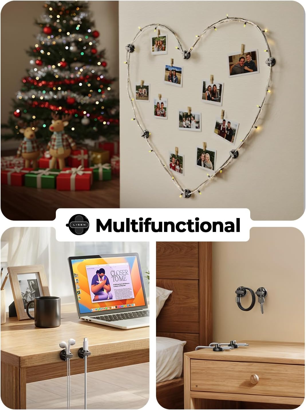 12-Pack Magnetic Cable Clips [1S Snap-On] Cord Holder, LISEN Office Desk Organizers and Accessories with 4 Extra Strong Adhesive Pads, Wire Organizer for Nightstand, Home, Wall, Car, Desktop