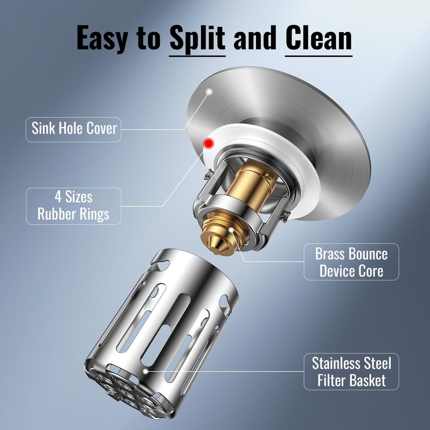 (2 Pc) All Metal Bathroom Sink Stopper Fit 99% - 3 in 1 Universal Pop Up Sink Stopper with Removable Stainless Steel Filter Basket Hair Catcher - for 1.1'' to 2.36'' Basin - Brass Core, 7000+ Tested