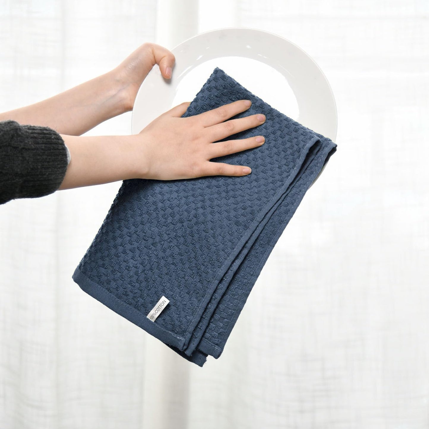 Artoid Mode Ring Spun Cotton Blue Kitchen Dish Towels, 15x25 Inch Ultra Soft Absorbent Quick Drying Household Cleaning Tea Towels Bar Towels Set of 4