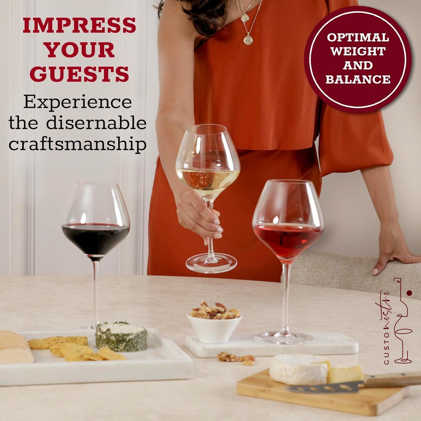 Gusto Nostro Crystal Wine Glasses Set of 4, 22 Oz Long Stem Modern Wine Glasses for White and Red Wine, Dishwasher Safe, Fancy, Elegant, Large and Tall Wine Glass for Wedding Christmas Anniversary