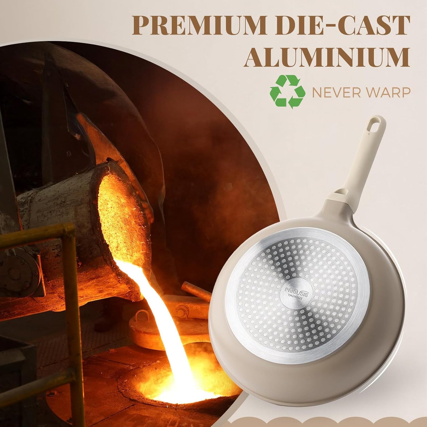 Nonstick Frying Pan, 8/10/12 Inch Stain/Scratch/Crack Proof Chef Pan, Healthy Skillet, PFOA Free Omelet Pan, Dishwasher & Oven Safe, Induction Compatible (12-Inch, Natural Linen)