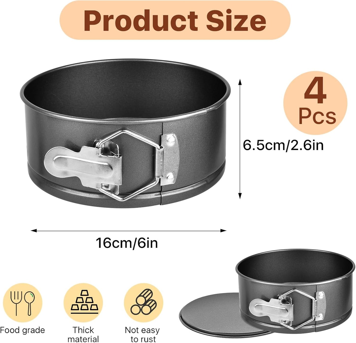 4 Pcs 6 Inch Springform Pan,Non-Stick Carbon Steel Cheesecake Pans with Removable Bottom,Leakproof Round Baking Mold for Cake, Pizza, Quiches, Compatible with 3 Qt Instant Pot (Black)