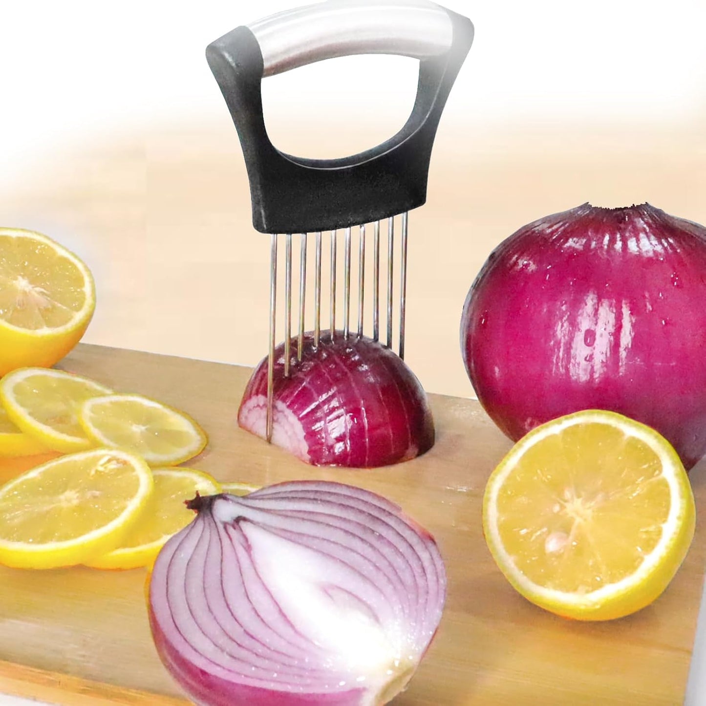 JAYVAR Onion Holder for Slicing, 3 Pieces Tomato Slicer, Stainless Steel Onion Chopper Veggie Cutter for Potato and Avocados, Food Slicer Assistant Tool, Useful Kitchen Gadgets Meat Tenderizer