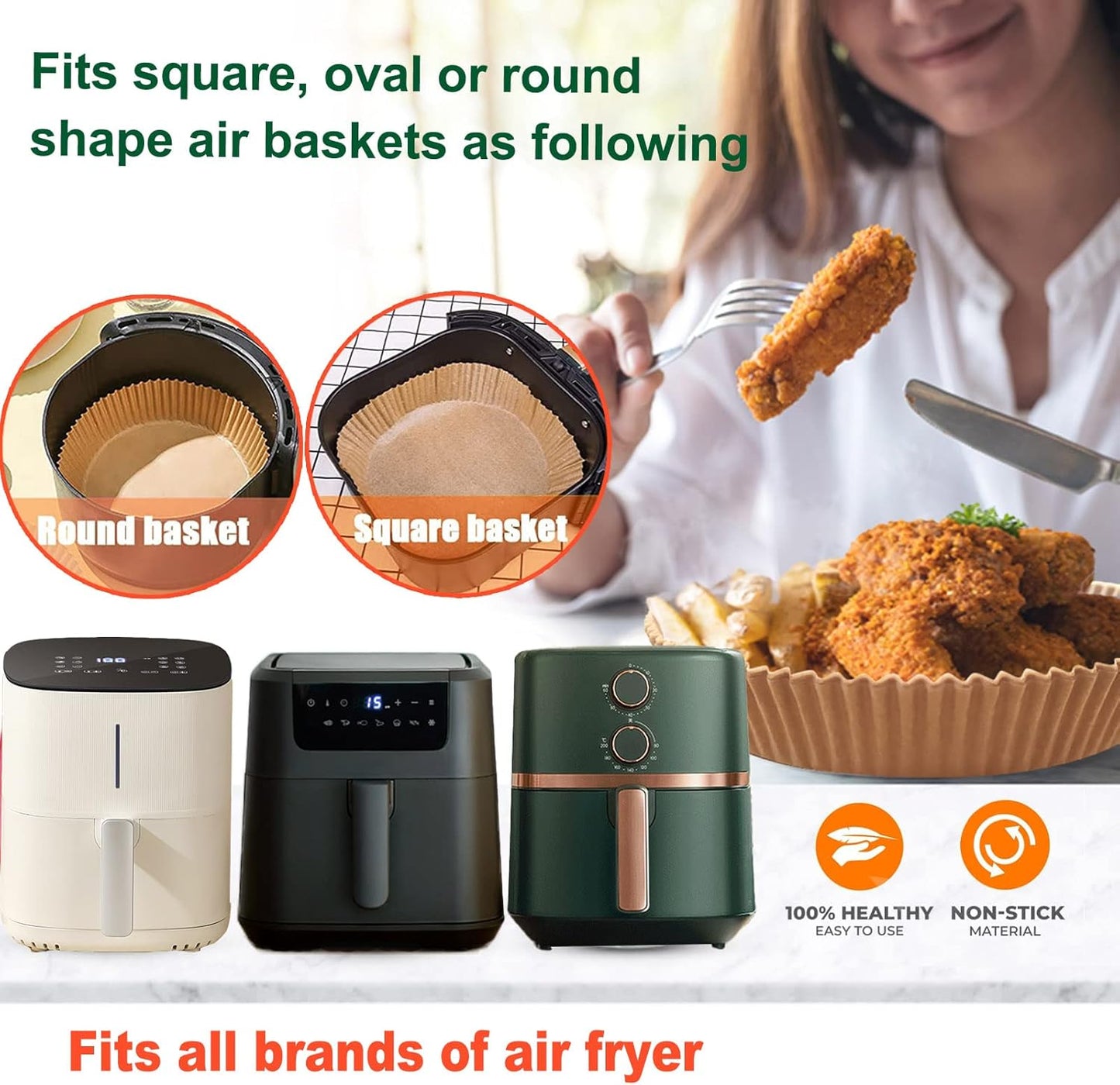 Ninja Power XL Gourmia Air Fryer Disposable Paper Liners - 200pcs, 9 Inch Round Parchment Liners for 4/5/6 qt Air Fryers, Baking Paper for Oven & Microwave