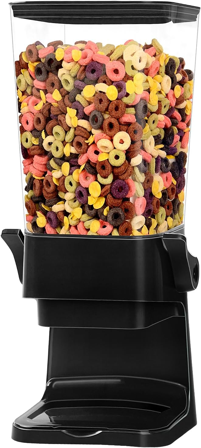 Cereal Dispenser Countertop,5.5L Cereal Containers Storage Dispenser for Pantry,Dry Food Storage Rice Containers,Candy Dispenser,Snack Organizer Machine for Grains, Nuts,Oatmeal, Pet Food Black