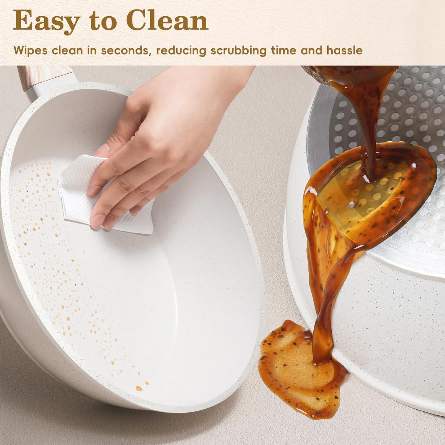 12 Pcs Pots and Pans Set Non Stick, Cookware Sets White Granite Induction Cookware, Non-toxic Healthy Nonstick Kitchen Cooking Set with Frying Pans Set, Saucepans (PFAS/PFOA/PFOS Free)