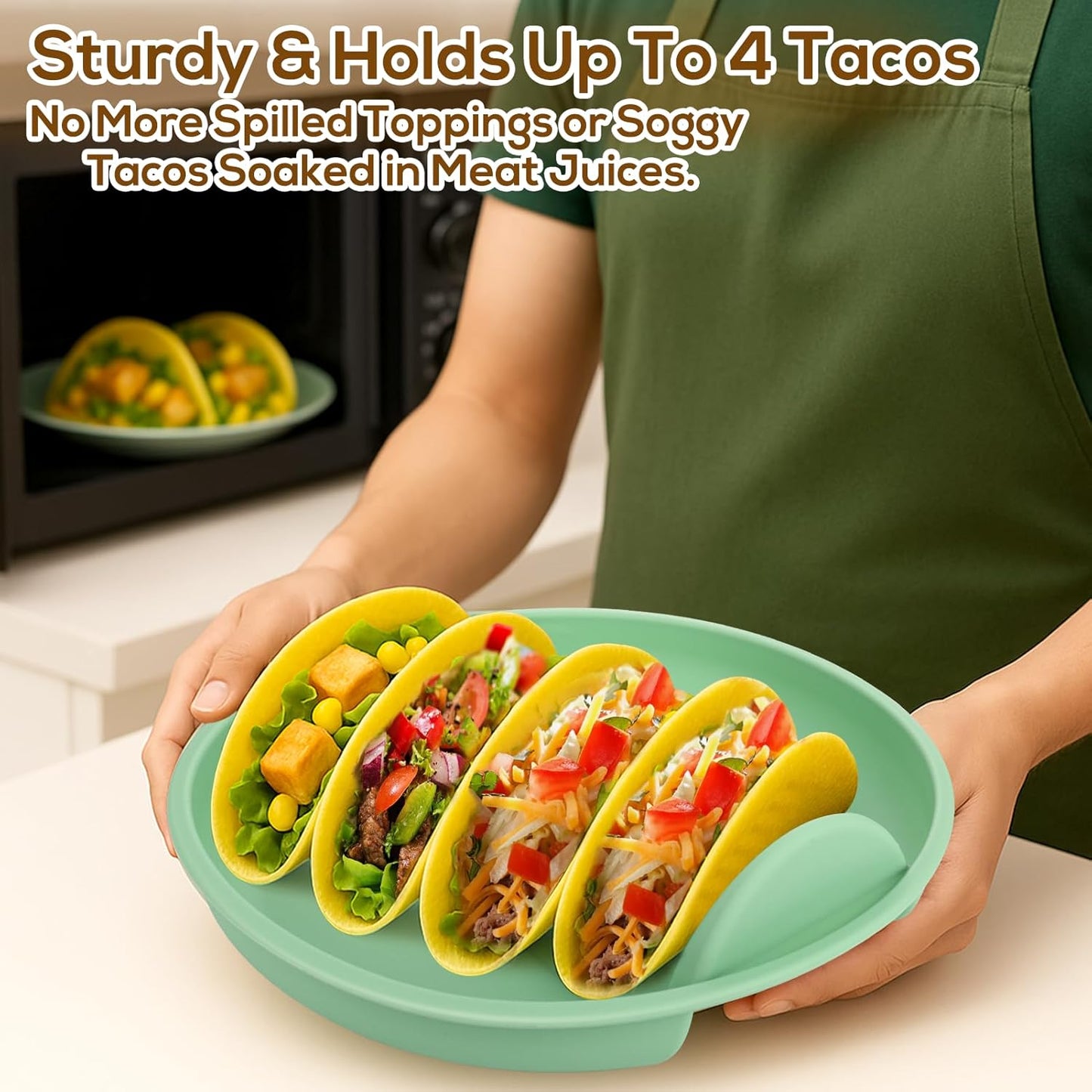 Silicone Taco Holder Plates Set of 2 - Reusable Taco Stand Plates with 4-Shell Slots, Oven/Microwave/Dishwasher Safe, Non-Slip Base for Tortillas Party Serving, Family Dinner & Meal Prep Accessories