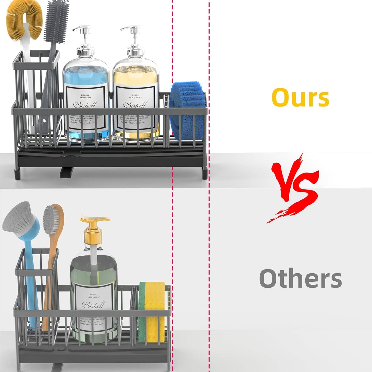 Moforoco Extra Large Sponge Holder for Kitchen Sink Organizer Caddy, Dish Brush Scrubber Holder,Stainless Steel Sink Box Utensil Holder,Soap Dispenser Set Tray Counter Accessories(Grey)