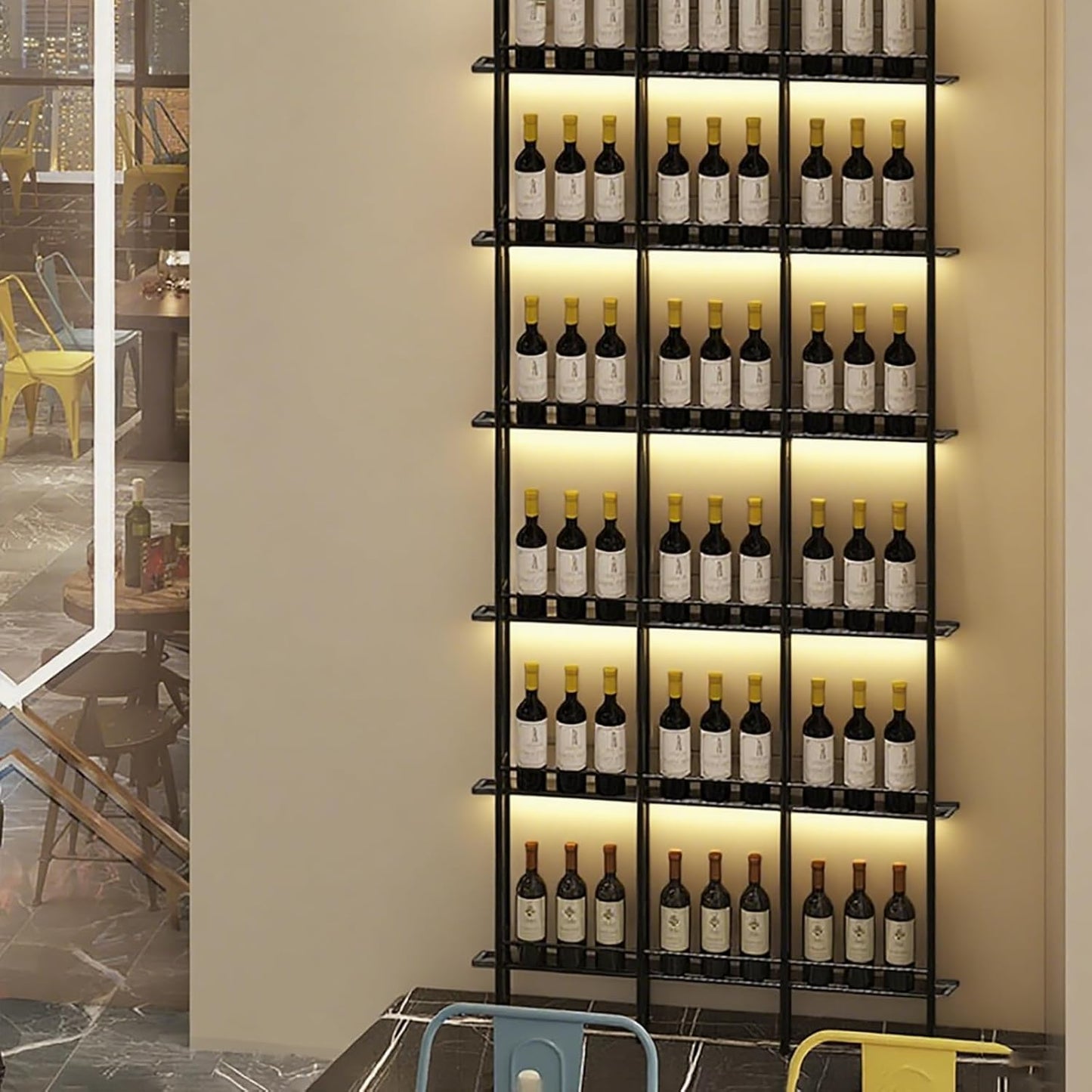 Wine Racks Wall Mounted, 6-Tier Wine Storage Holder, Black Industrial Bar Liquor Bottle Display Shelf, for Home Bar, Kitchen, Dining Rooms, & Wine Cellars (Black, 3 Column)