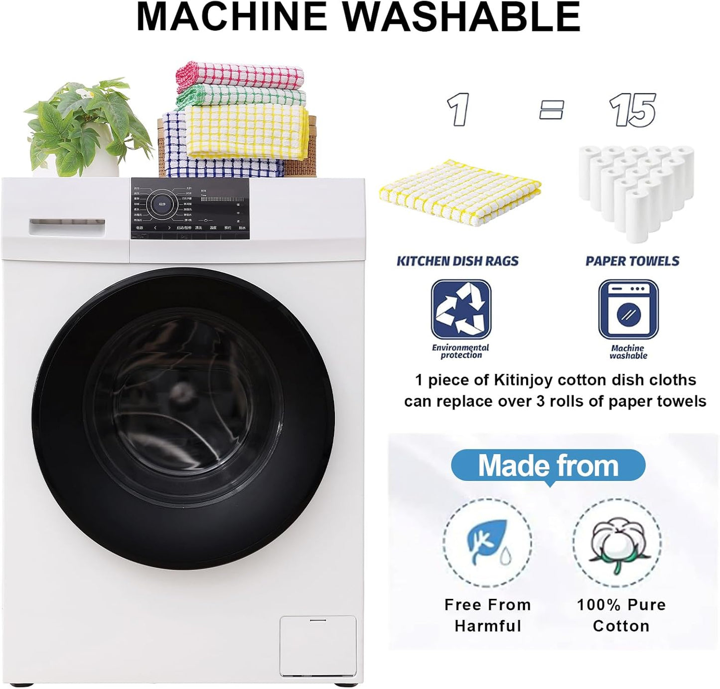 Kitinjoy Cotton 12 Pack Kitchen Towels and Dishcloths Sets, 16 x 25 Inch & 12 X 12 Inch Dish Towels Bulk, Super Soft and Absorbent Hand Towels for Kitchen Drying, Yellow