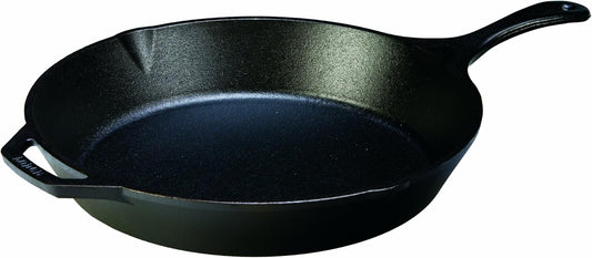 Lodge 13-1/4 Inch Cast Iron Pre-Seasoned Skillet – Signature Teardrop Handle - Use in the Oven, on the Stove, on the Grill, or Over a Campfire, Black