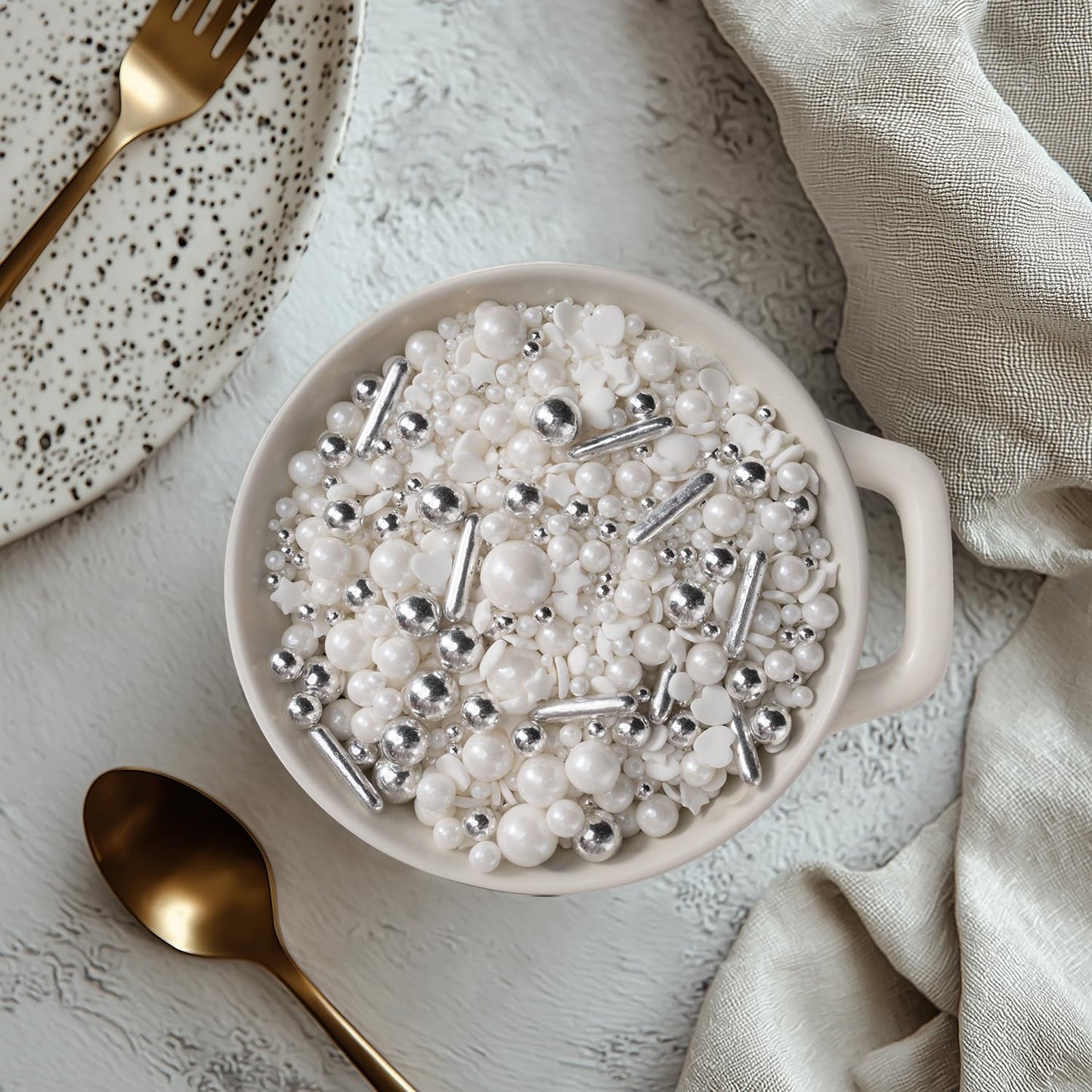 White Wedding Sprinkles for Cake Decorating 4.23ounce - Sugar Mix Contains White & Silver Pearl Sprinkles for Cupcake Toppers, Ice Cream, Candy, Cookie Decorations - Wedding Party Supplies