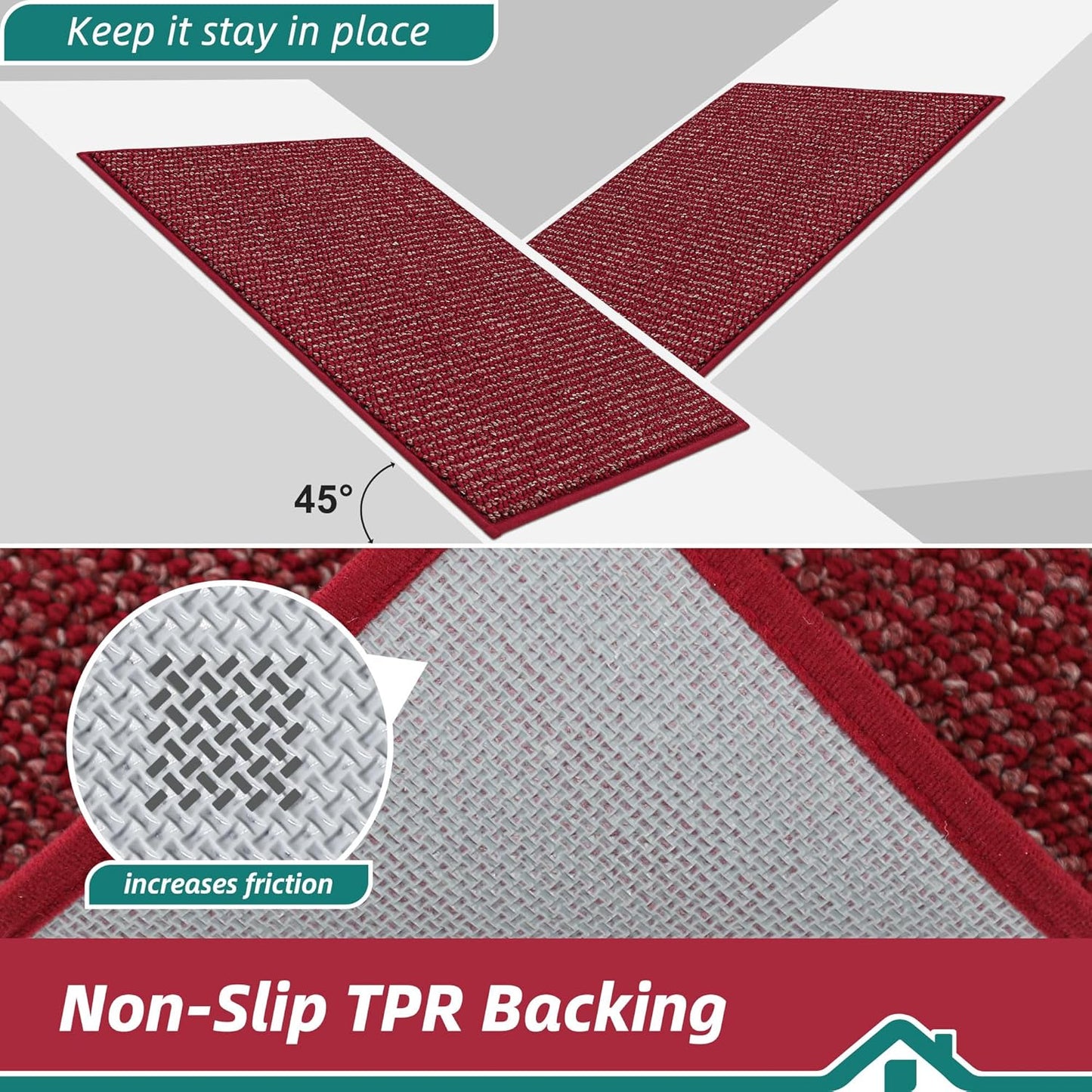 BEQHAUSE Kitchen Rugs 32"x48", Non-Slip Kitchen Mats for Floor, Super Absorbent and Stain Resistant Kitchen Rugs, Machine Washable Rugs for Kitchen, Hallway, Laundry & Sink, Red