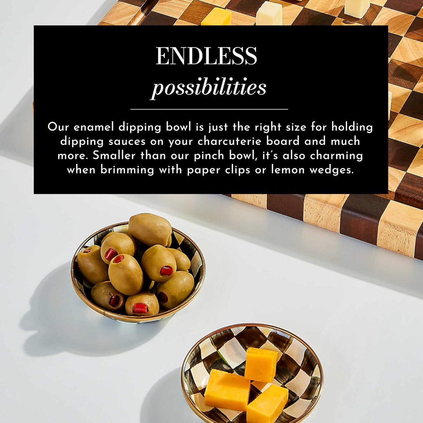 MACKENZIE-CHILDS Enamel Dipping Bowl, Small Serving Bowl for Entertaining, Blue-and-White Royal Check