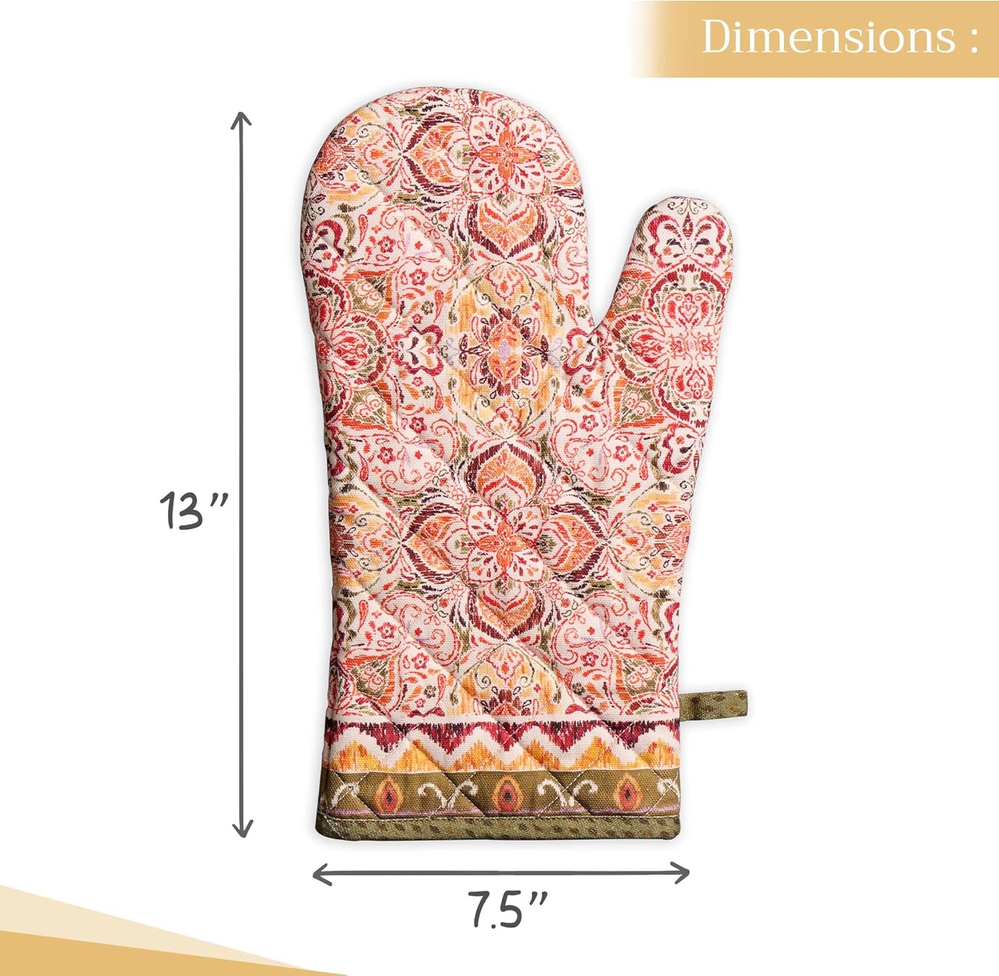 Maison d' Hermine Oven Gloves 100% Cotton Oven Mitt 7" x 13" with Loop Heat Resistant, BBQ, Cooking Gloves, Baking, Grilling, Kitchen, Handling Hot Pans (Pack of 1, Damask)