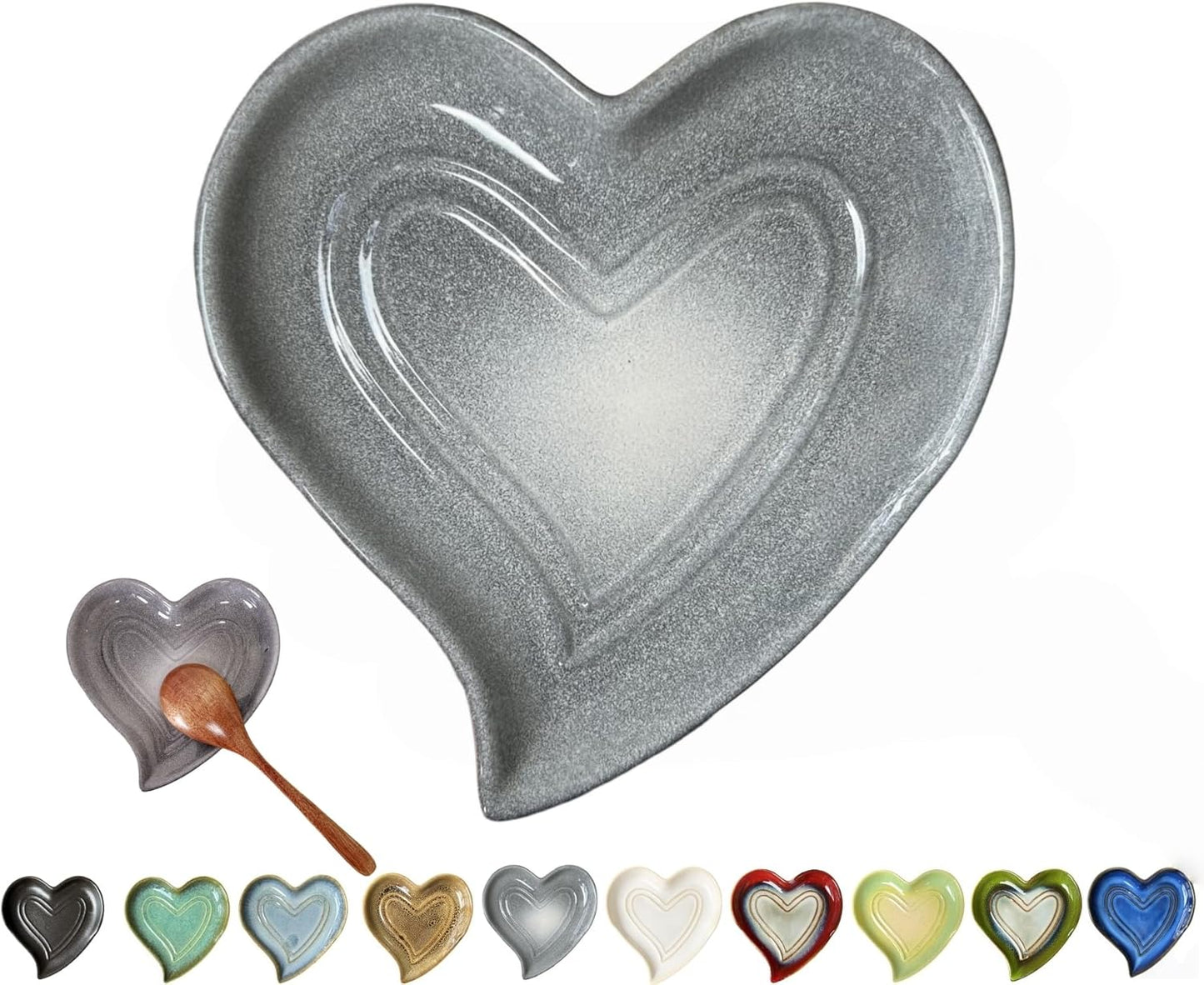 Ceramic Spoon Rest for Stove Top, Heart Cute Spoon Rest for Kitchen Counter, Cooking Spoon Holder for Kitchen Counter, Utensil Rest Spatula Rest Ladle Holder Tong Rest (Volcanic Ash Grey)