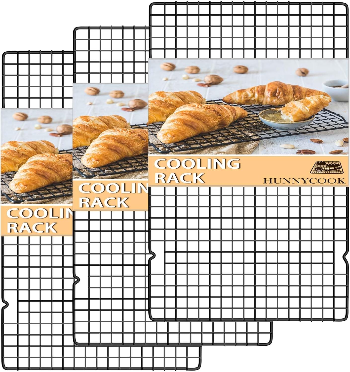 15.8”×9.8” Cooling Rack, 3P Stainless Steel Baking Rack, Oven Safe Cooling Racks for Cooking and Baking, Black Roasting Rack & Wire Rack & Cookie Cooling Rack for Roasting, Grilling, Drying