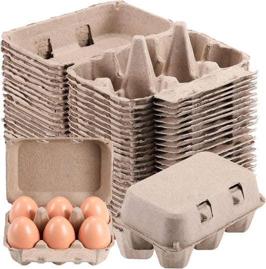 Half Dozen Egg Cartons 100 Pack, Blank Natural Pulp Box 6 Count for Chicken Eggs Reusable, Storage Tray Strong for Holds Up to Six 6 Egg Cardboard Paper Holder Container for Refrigerator