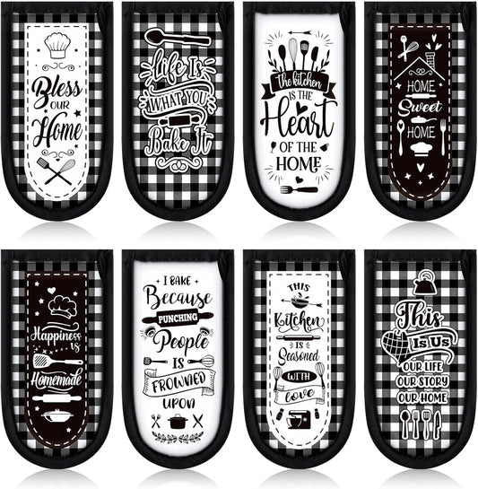 Patelai 8 Pcs Kitchen Them Cast Iron Skillet Handle Covers Heat Resistant Pan Handle Holder Sleeve Black and White Buffalo Plaid Non Slip Skillet Pot Holders Mitt for Kitchen BBQ Baking Cookware Decor