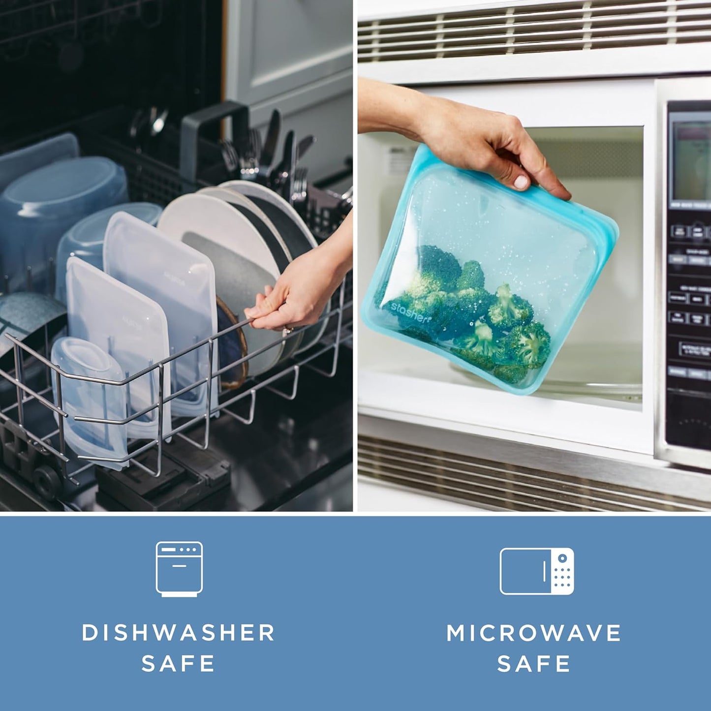 Stasher Premium Silicone Reusable Food Storage Bags & Lunch Bag, 3-Pack, Multi-Use Lunch Bag, Travel Containers, BPA Free, Leak-free, Dishwasher Safe, Eco-friendly