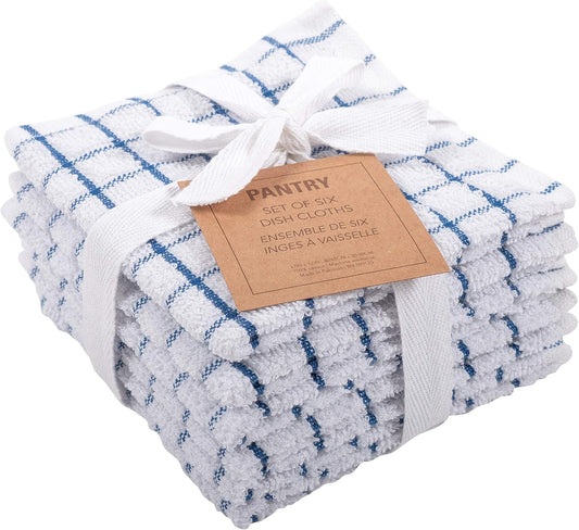 KAF Home Pantry 100% Cotton Checkered Grid Dish Cloths | Set of 6, 12 x 12 Inches | Absorbent and Machine Washable | Perfect for Cleaning Counters, and Any Household Spills - Blue