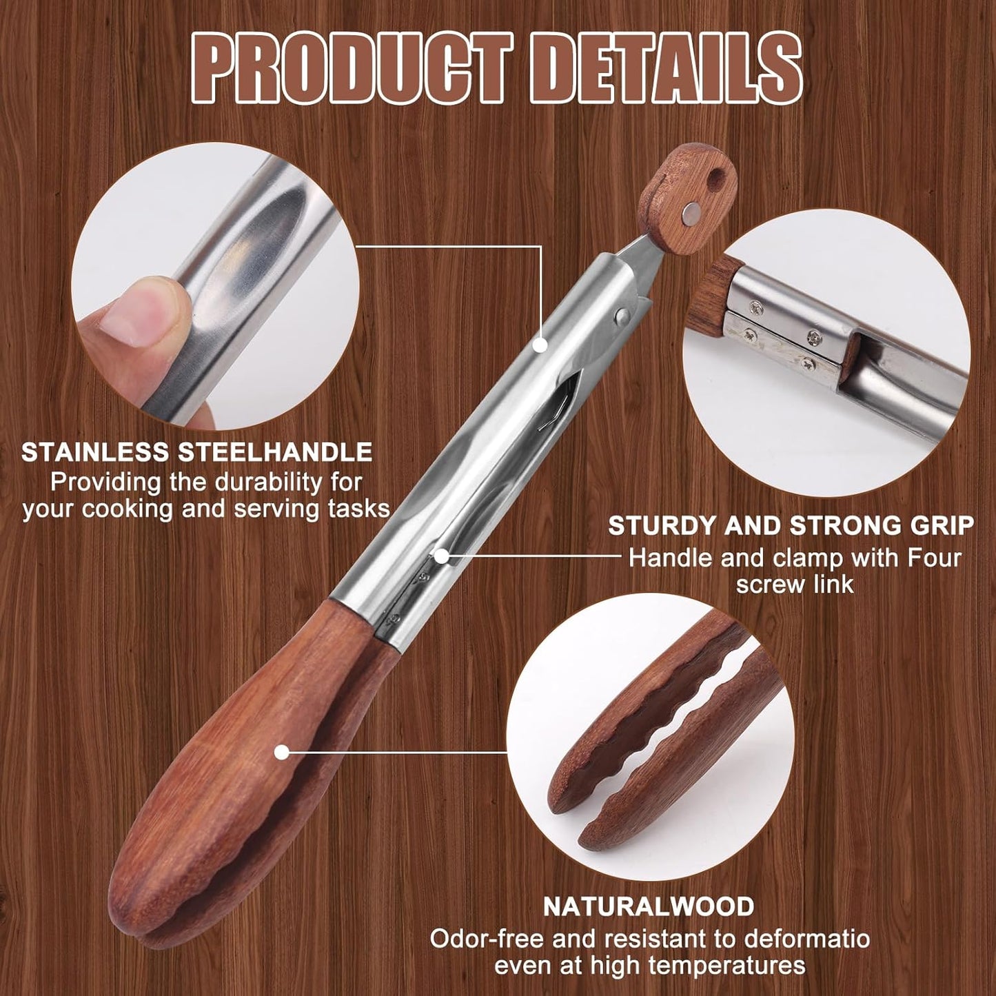 2-pcsTongs for Cooking with Wooden Tips - Nonstick Cooking Tongs & Salad Tongs for Blooming Food，Cooking, BBQ and Tossing Salad - Made of Natural Walnut Wood，Long Style15inch Short Style 11.4inch