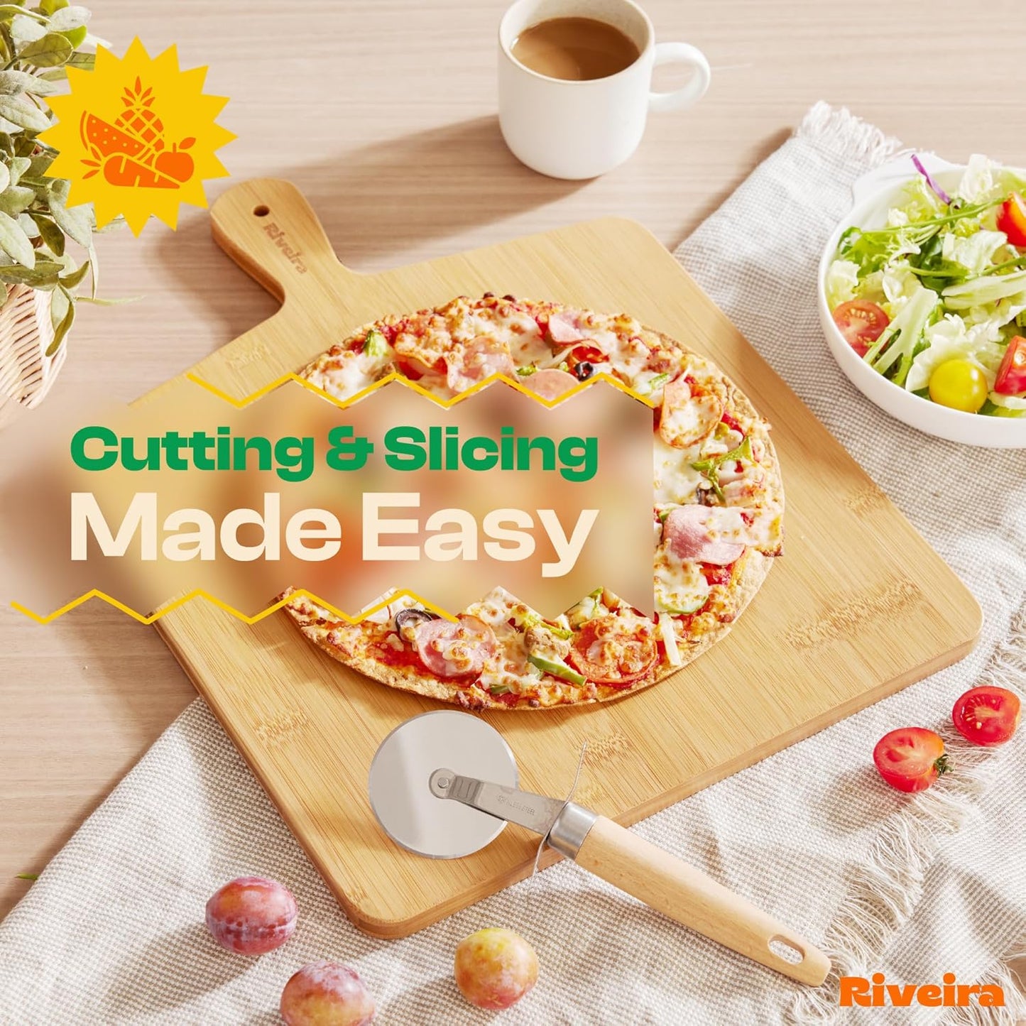 Riveira White Bamboo Wood Cutting Board – Gourmet Bamboo Grandeur: 17 x 13 Wooden Cutting Board – Wooden Cutting Boards For Kitchen Decorative – Innovative Juice Grooves Wooden Chopping Board