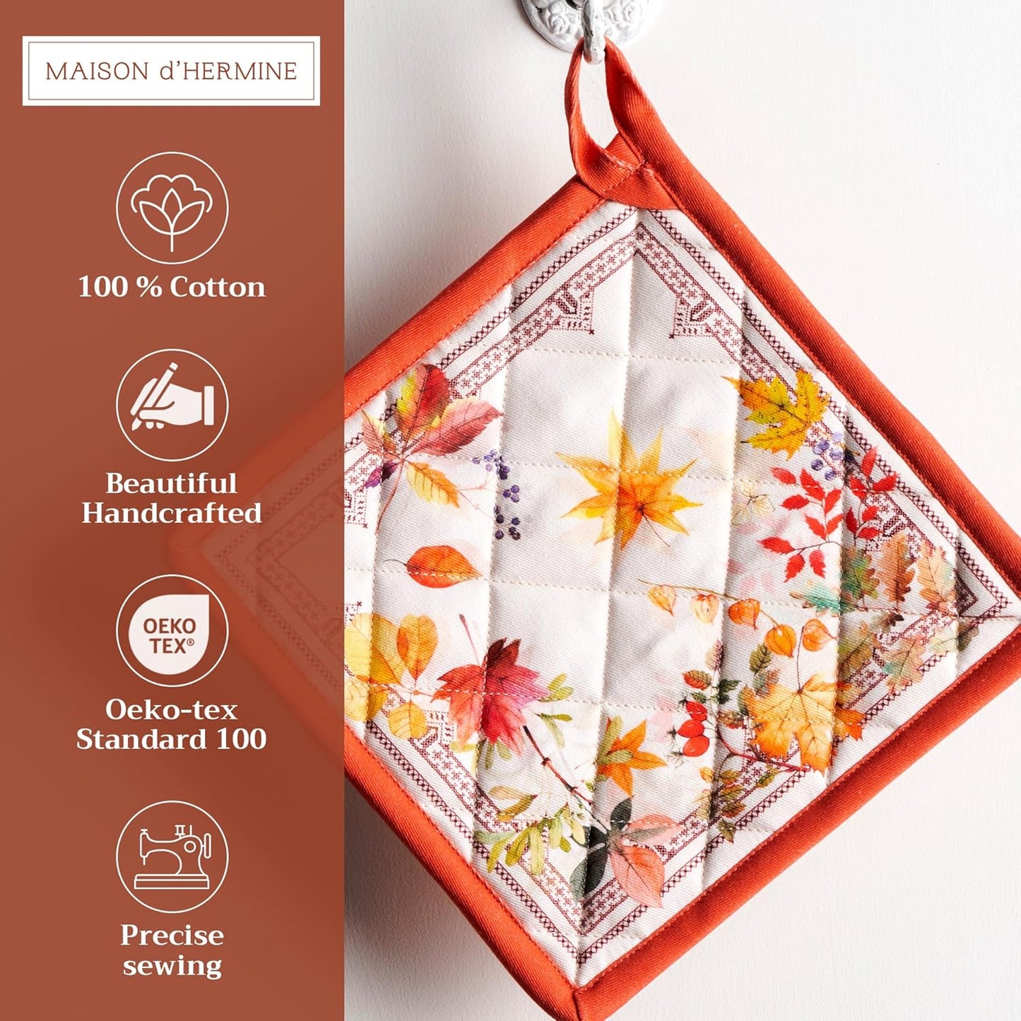 Maison d' Hermine Pot Holders Set 100% Cotton Heat Resistant Potholders 8" x 8" Hot Pads with Loop BBQ, Cooking, Baking, Grilling, Kitchen, Handling Hot Pans (Pack of 2, Amarante)